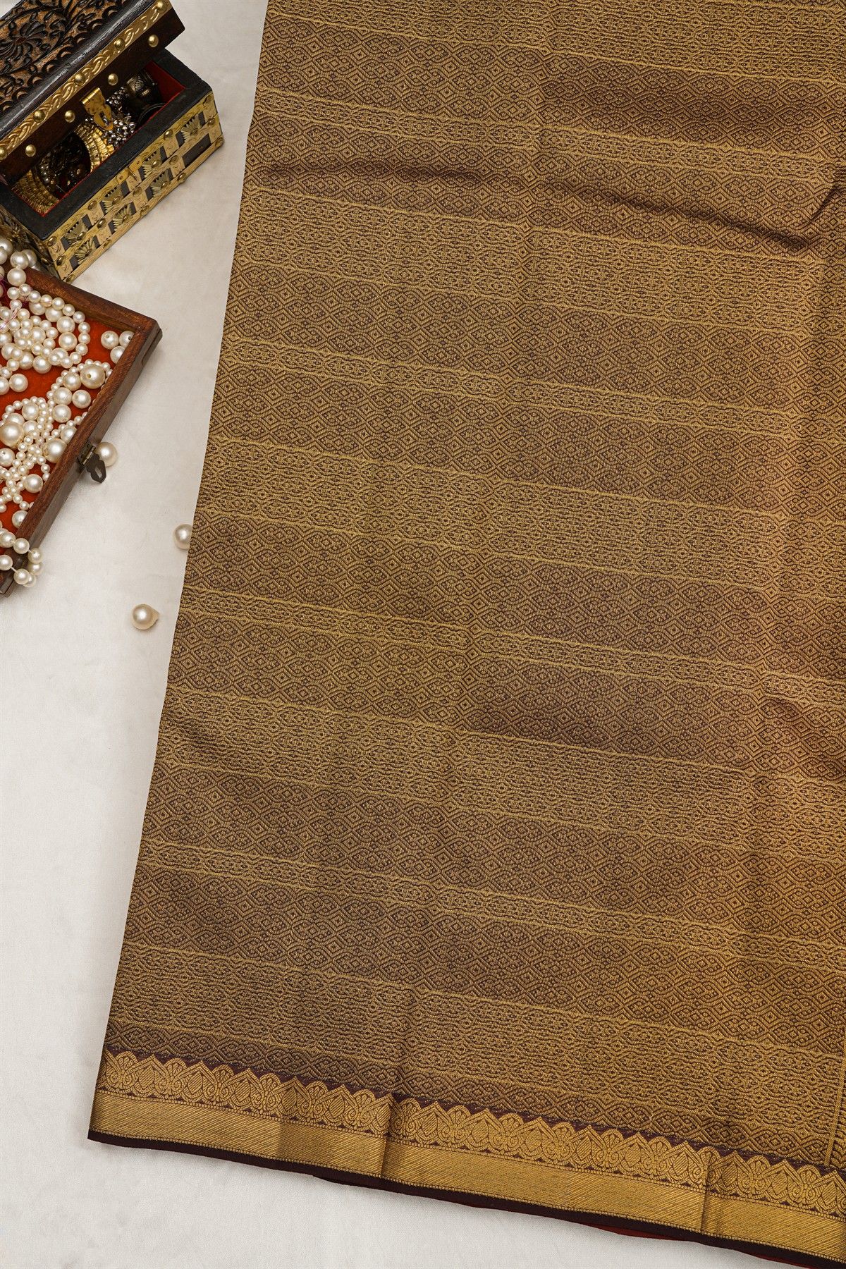 Kancheepuram Silk Orange Saree Zari CHecks Body Contrast Border