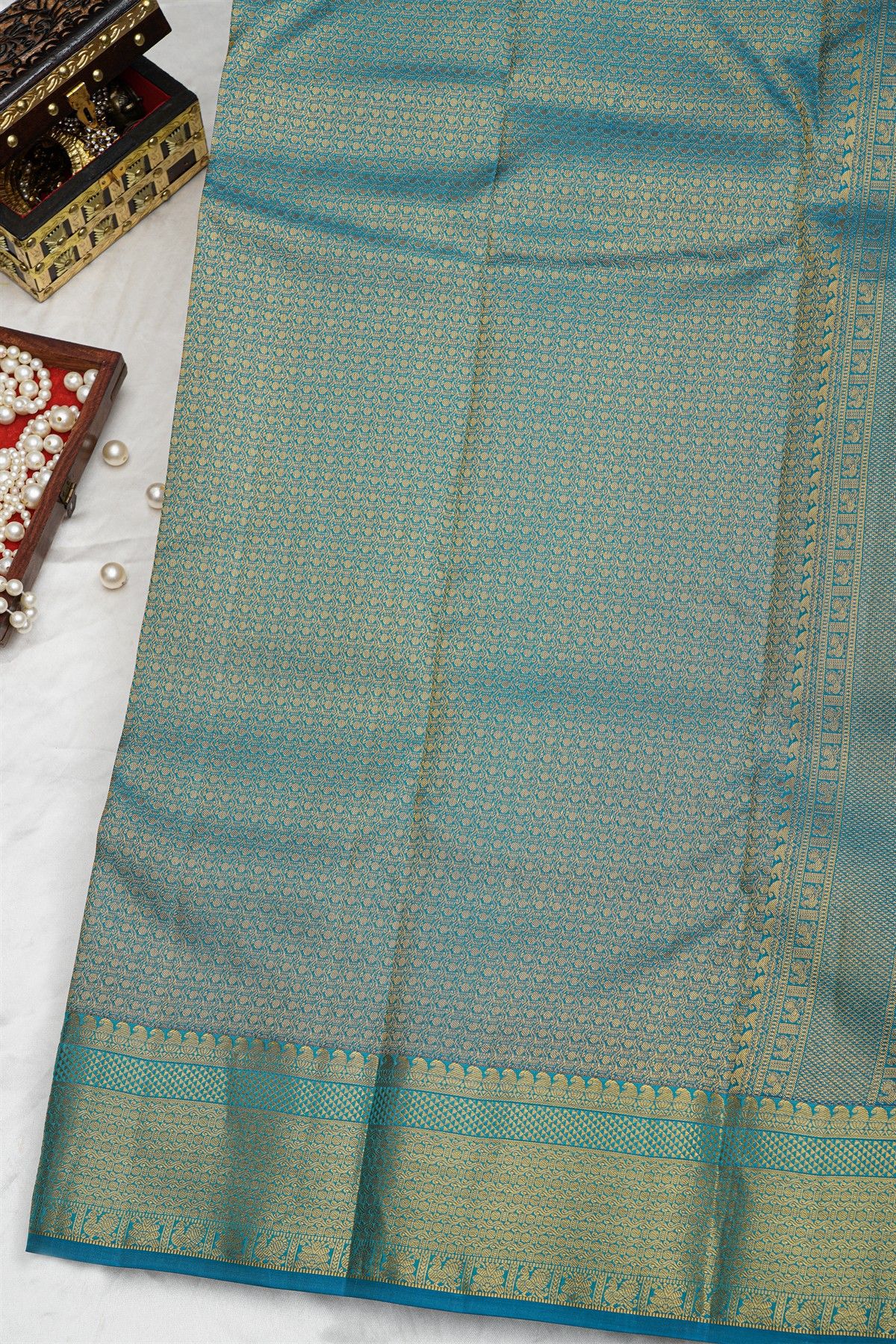 Kancheepuram Silk Royal Blue Saree Zari Lines Body With Contrast Border