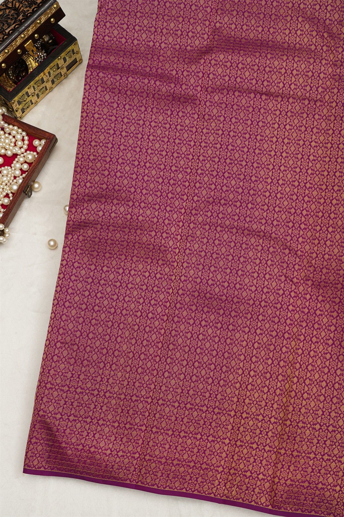 Kancheepuram Silk Purple Saree Floral Lines Body Open Border