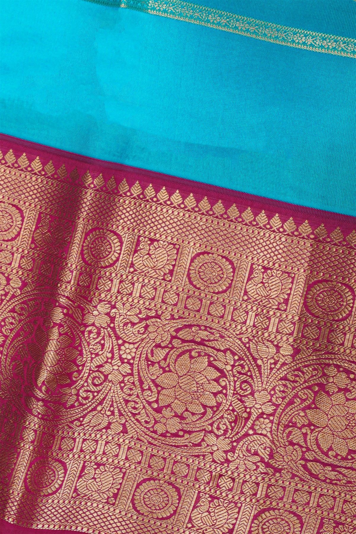 Kancheepuram Silk Sky Blue Saree Zari Lines And Florals Body Contrast Border
