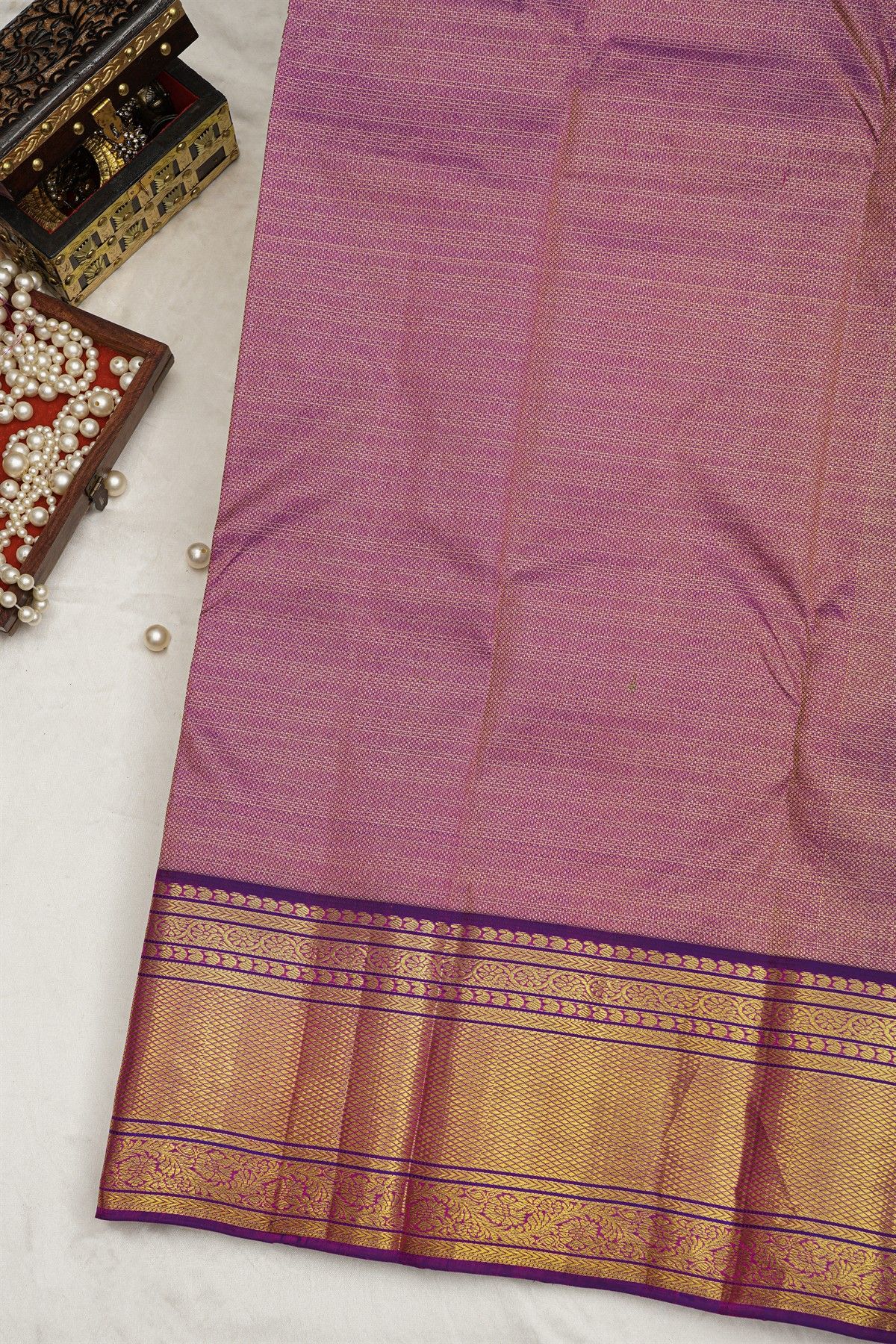 Kancheepuram Silk Baby Pink Saree Zari Checks Body Contrast Border