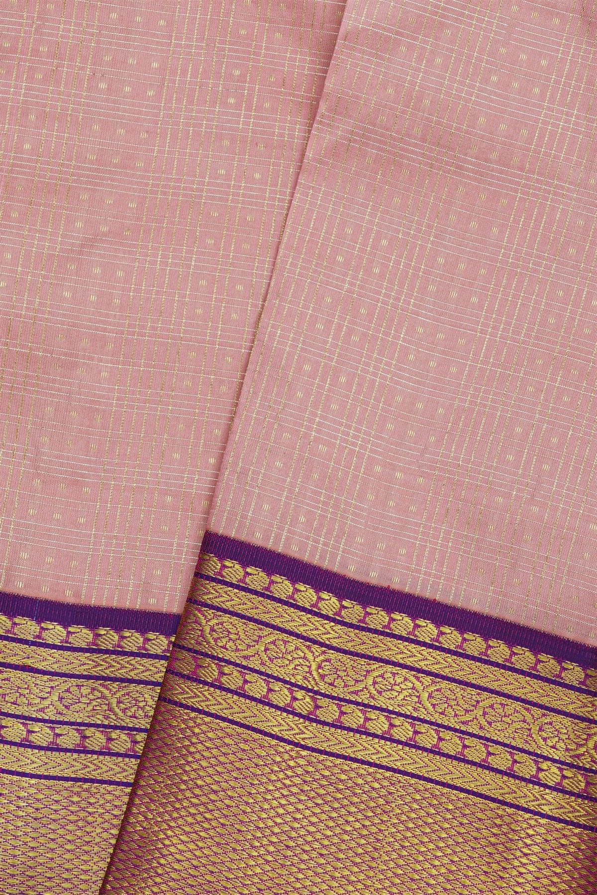 Kancheepuram Silk Baby Pink Saree Zari Checks Body Contrast Border