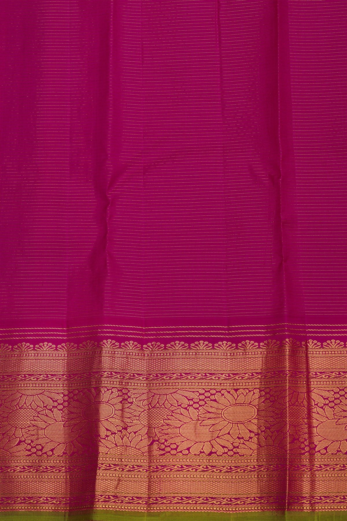 Kancheepuram Silk Parrot Green Saree With Zari Lines Contrast Border