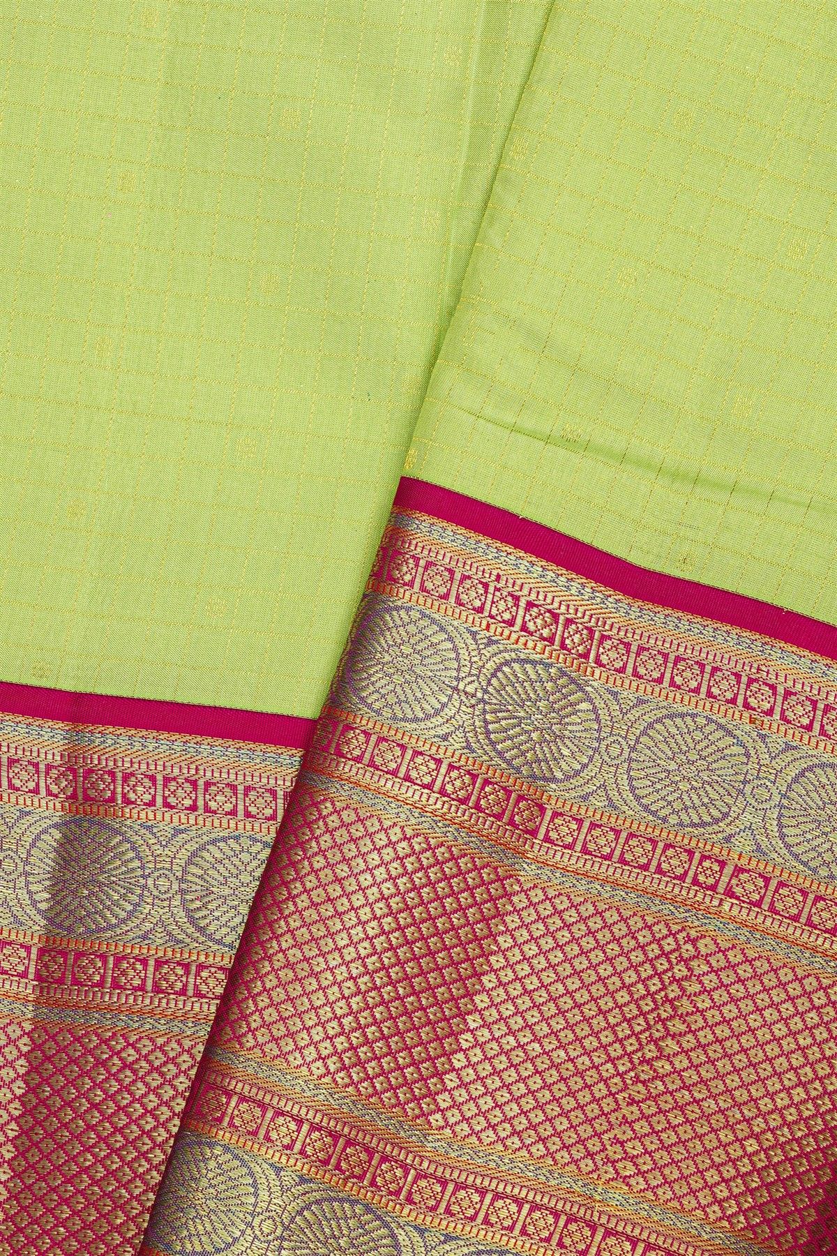 Kancheepuram Silk Light Green Saree With Zari Lines Checks Body Contrast Border