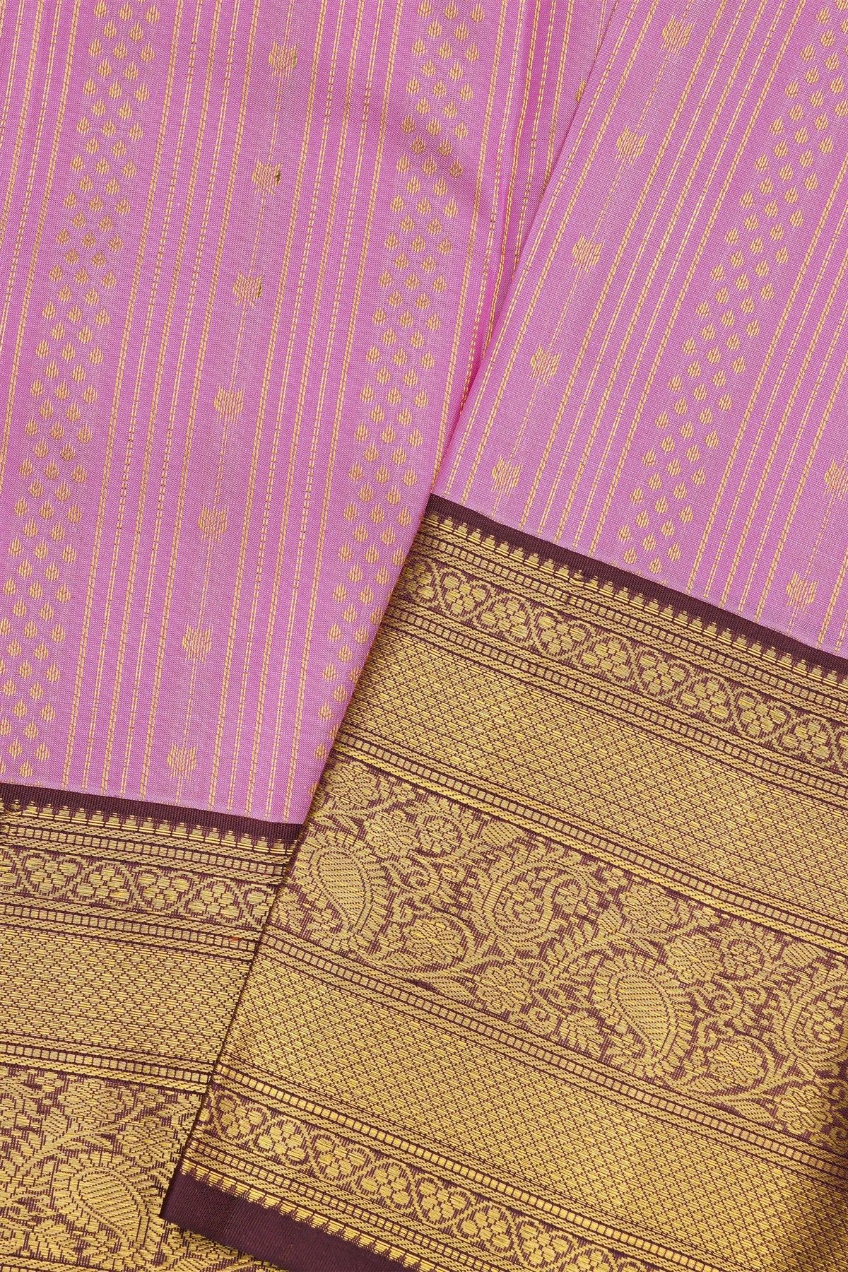 Kancheepuram Silk Pink Saree Zari Lines Body Contrast Border