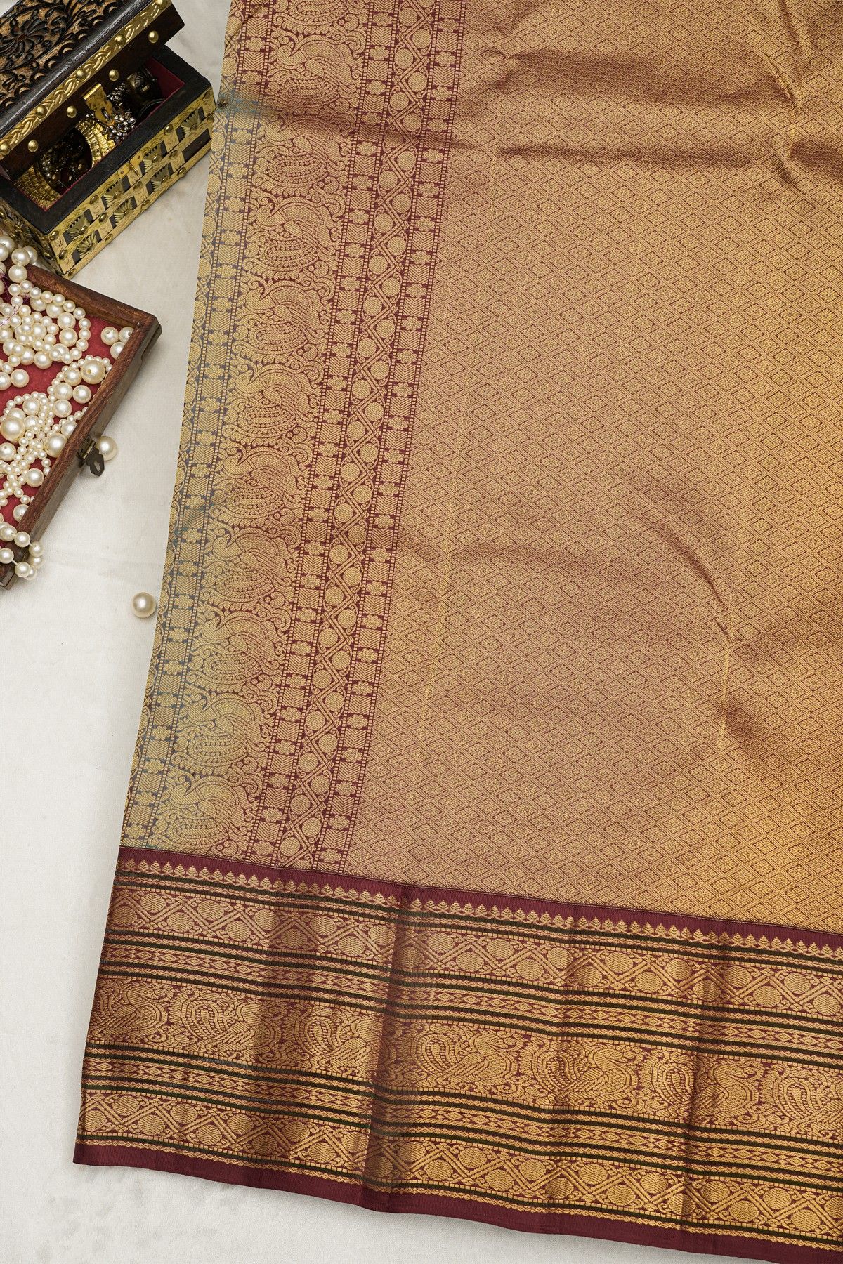 Kancheepuram Silk Sea Green Saree With Zari Lines Body Peacocks Traditional Border