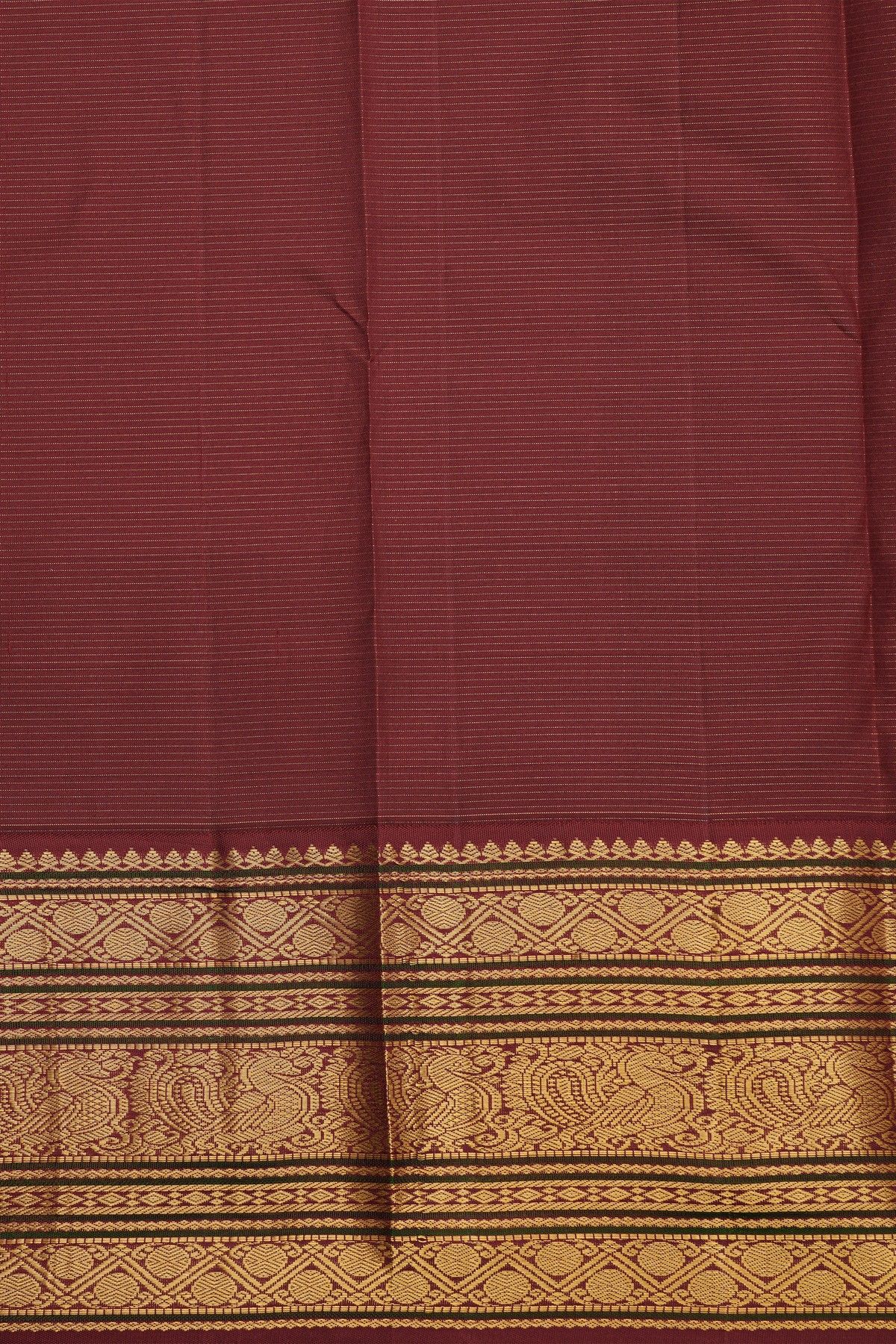 Kancheepuram Silk Sea Green Saree With Zari Lines Body Peacocks Traditional Border