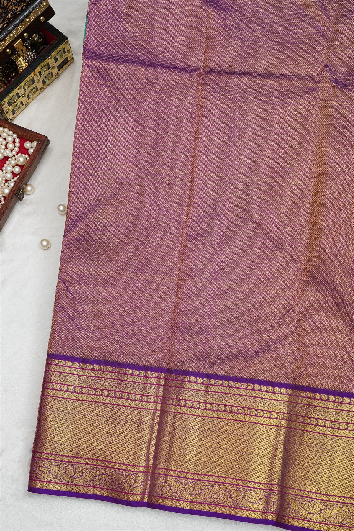 Kancheepuram Silk Sky Blue Saree With Zari Checks Body Contrast Border