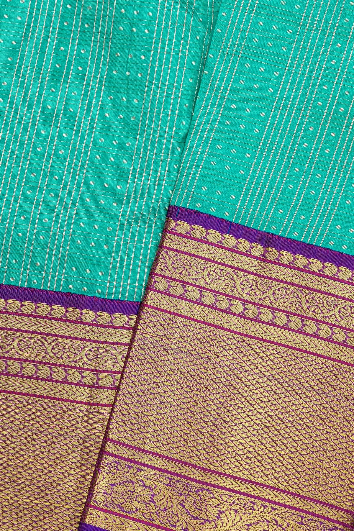 Kancheepuram Silk Sky Blue Saree With Zari Checks Body Contrast Border