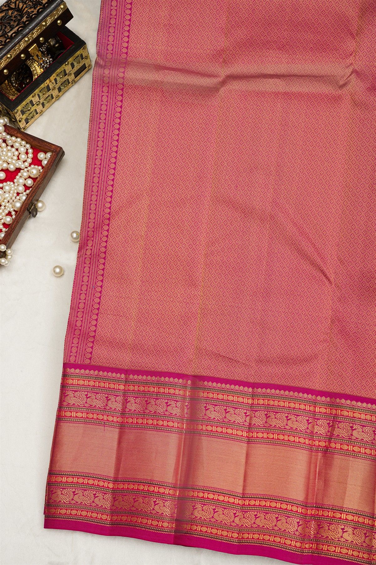 Kancheepuram Silk Sea Blue Saree Florals Body Contrast Border