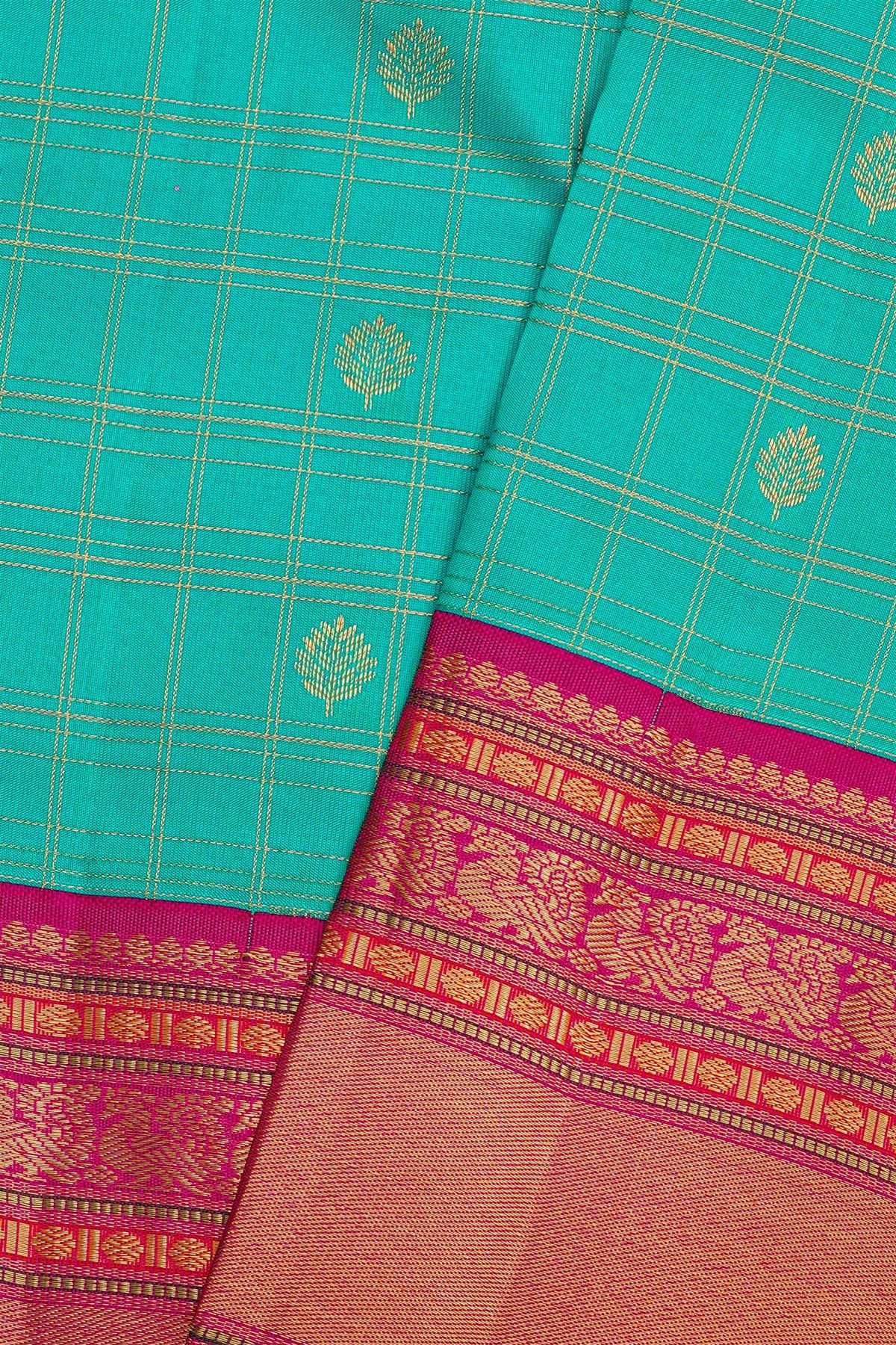 Kancheepuram Silk Sea Blue Saree Florals Body Contrast Border