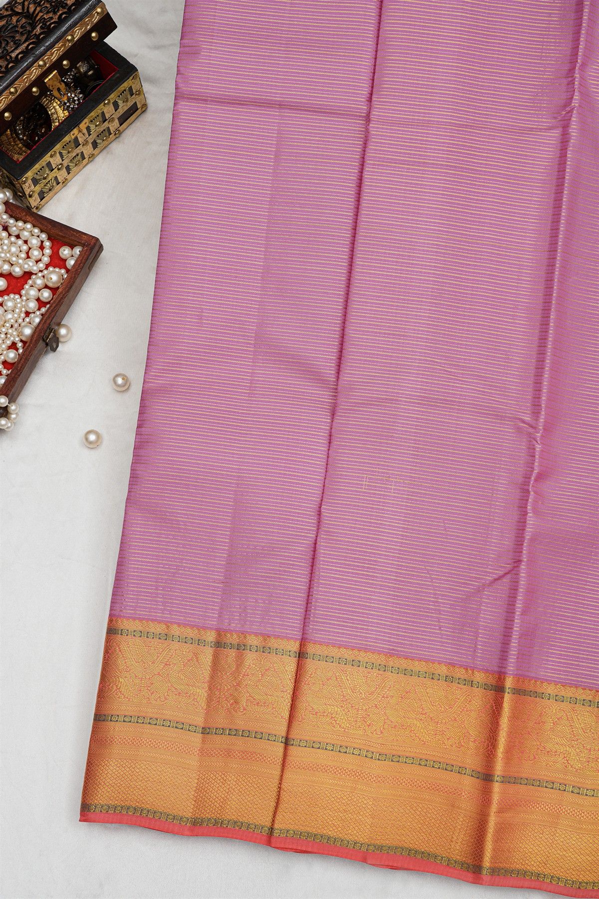 Kancheepuram Silk Lavender Saree With Zari Lines Body Contrast Border