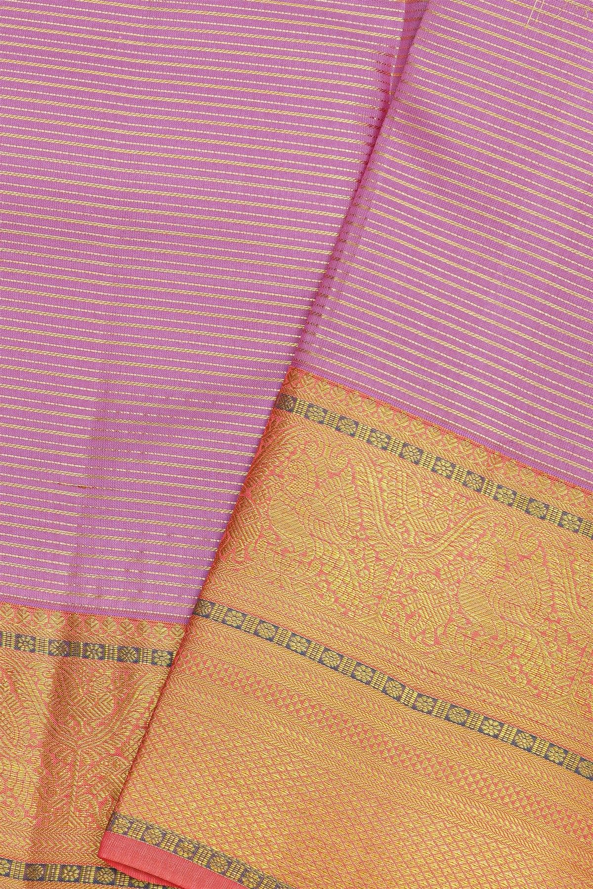 Kancheepuram Silk Lavender Saree With Zari Lines Body Contrast Border