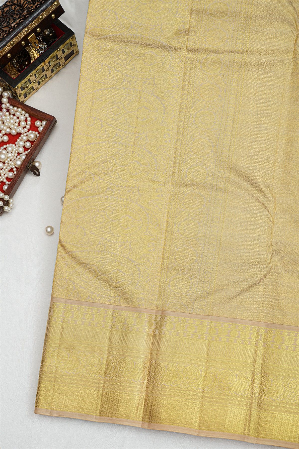 Kancheepuram Silk Teal Green Saree With Zari Buttis Body Contrast Border