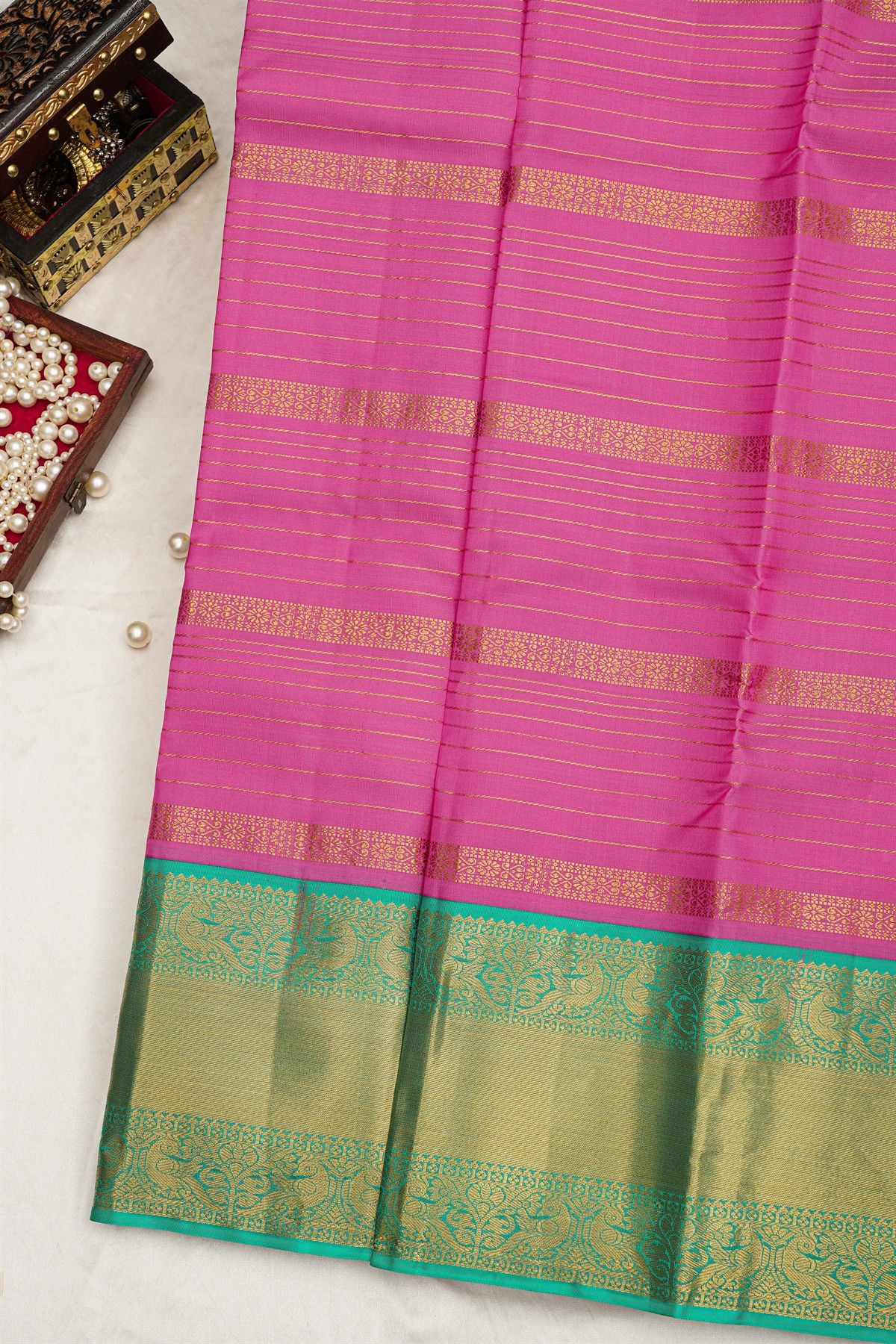 Kancheepuram Silk Pink Saree With Zari Lines Body Contrast Border