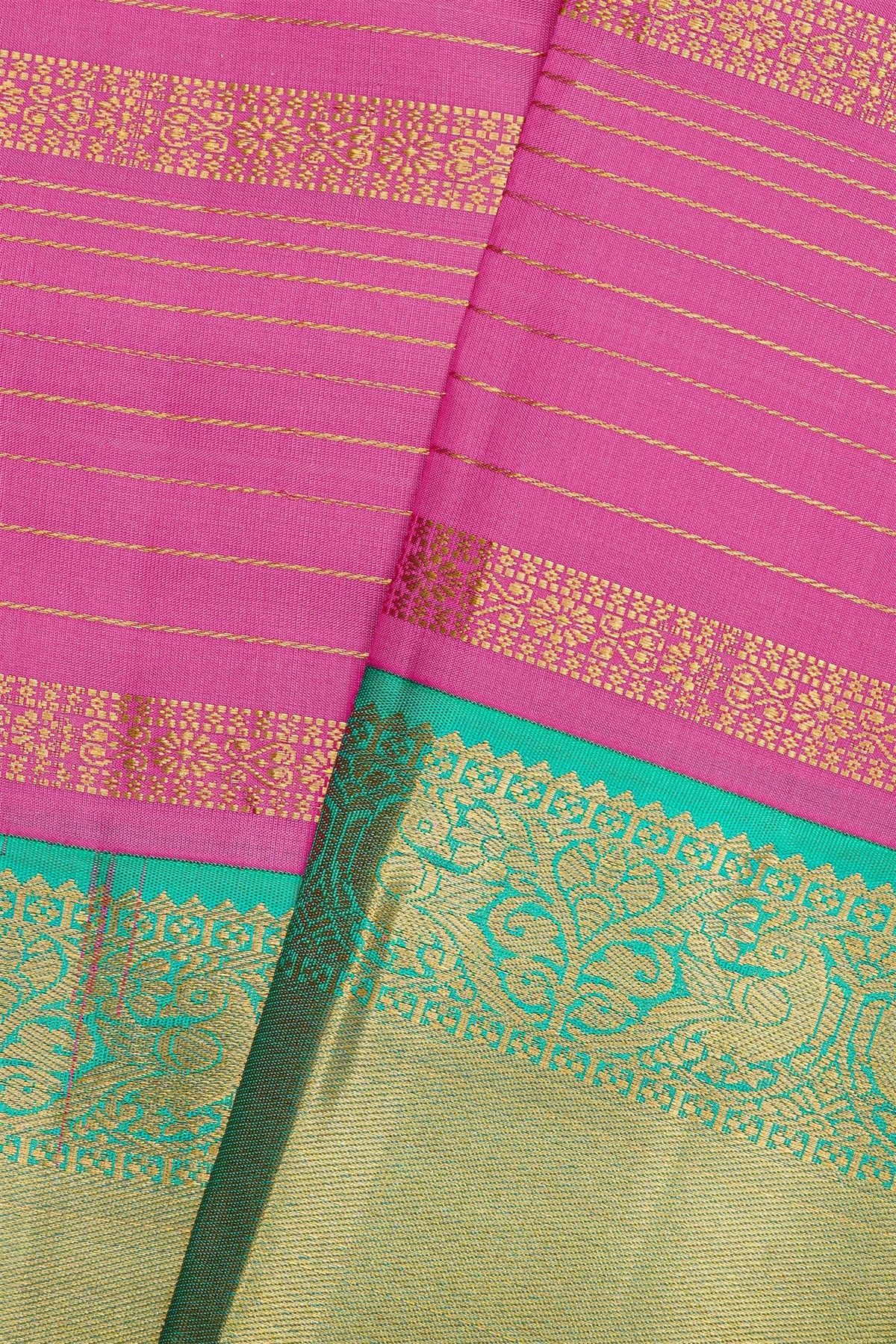 Kancheepuram Silk Pink Saree With Zari Lines Body Contrast Border