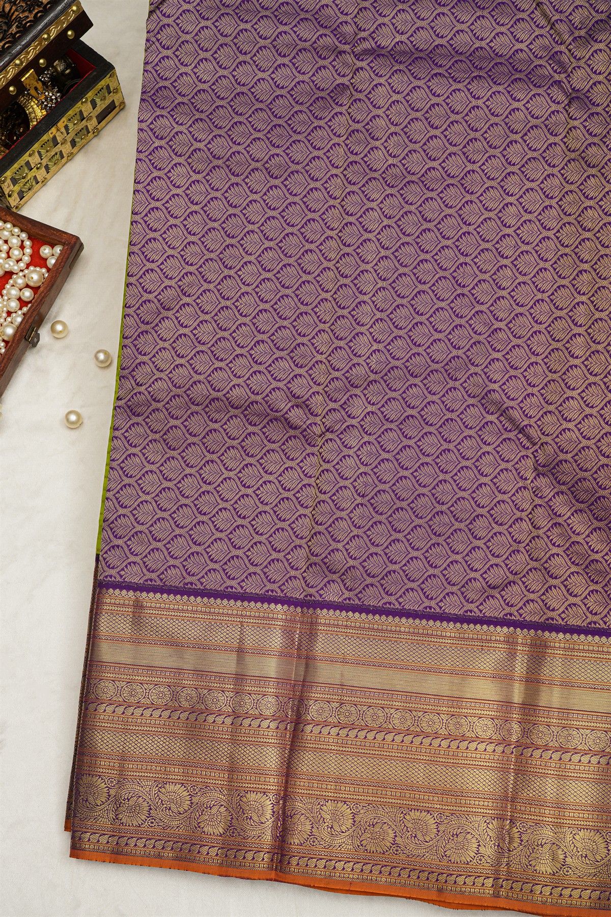 Kancheepuram Silk Parrot Green Saree With Zari Lines Body Contrast Border