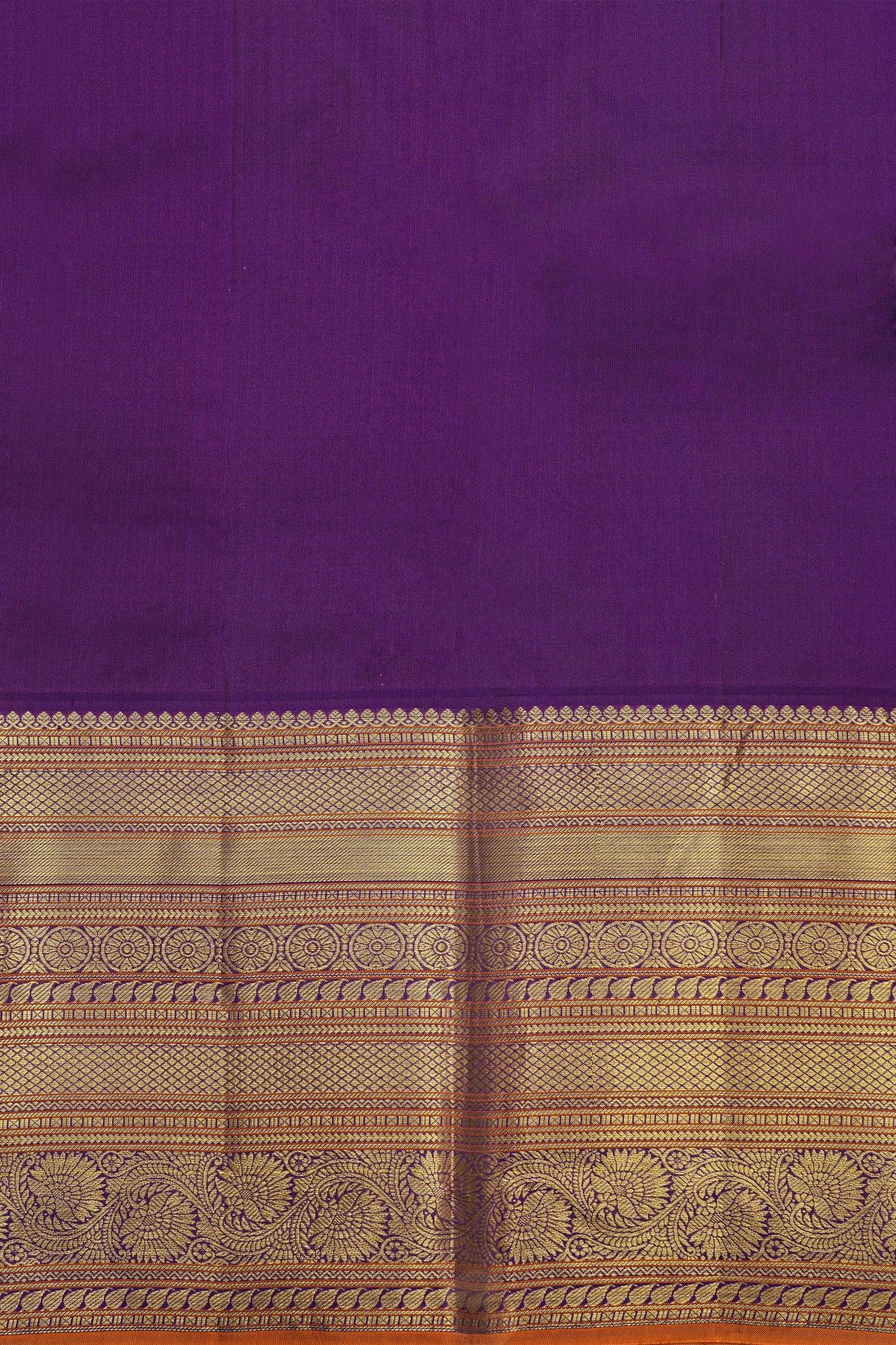 Kancheepuram Silk Parrot Green Saree With Zari Lines Body Contrast Border