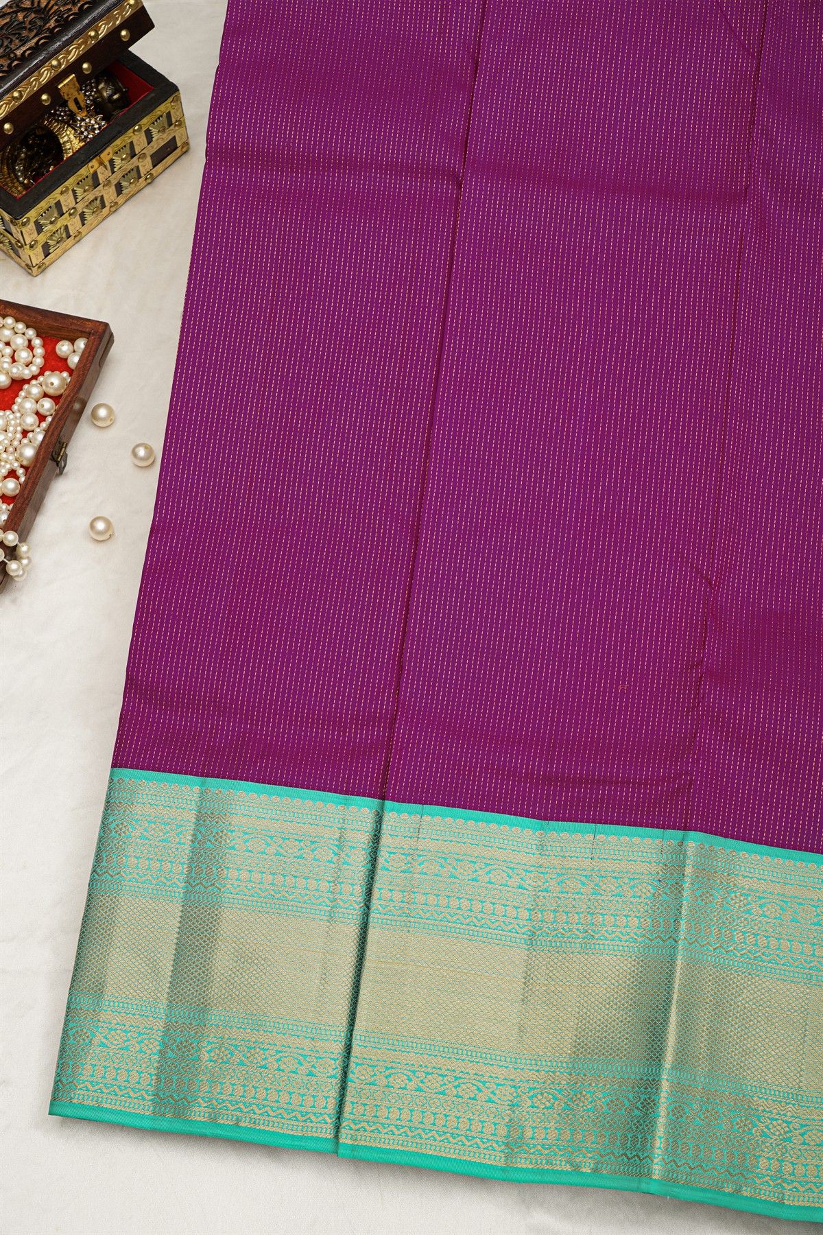 Kancheepuram Silk Purple Saree Zari Lines Body Contrast Border