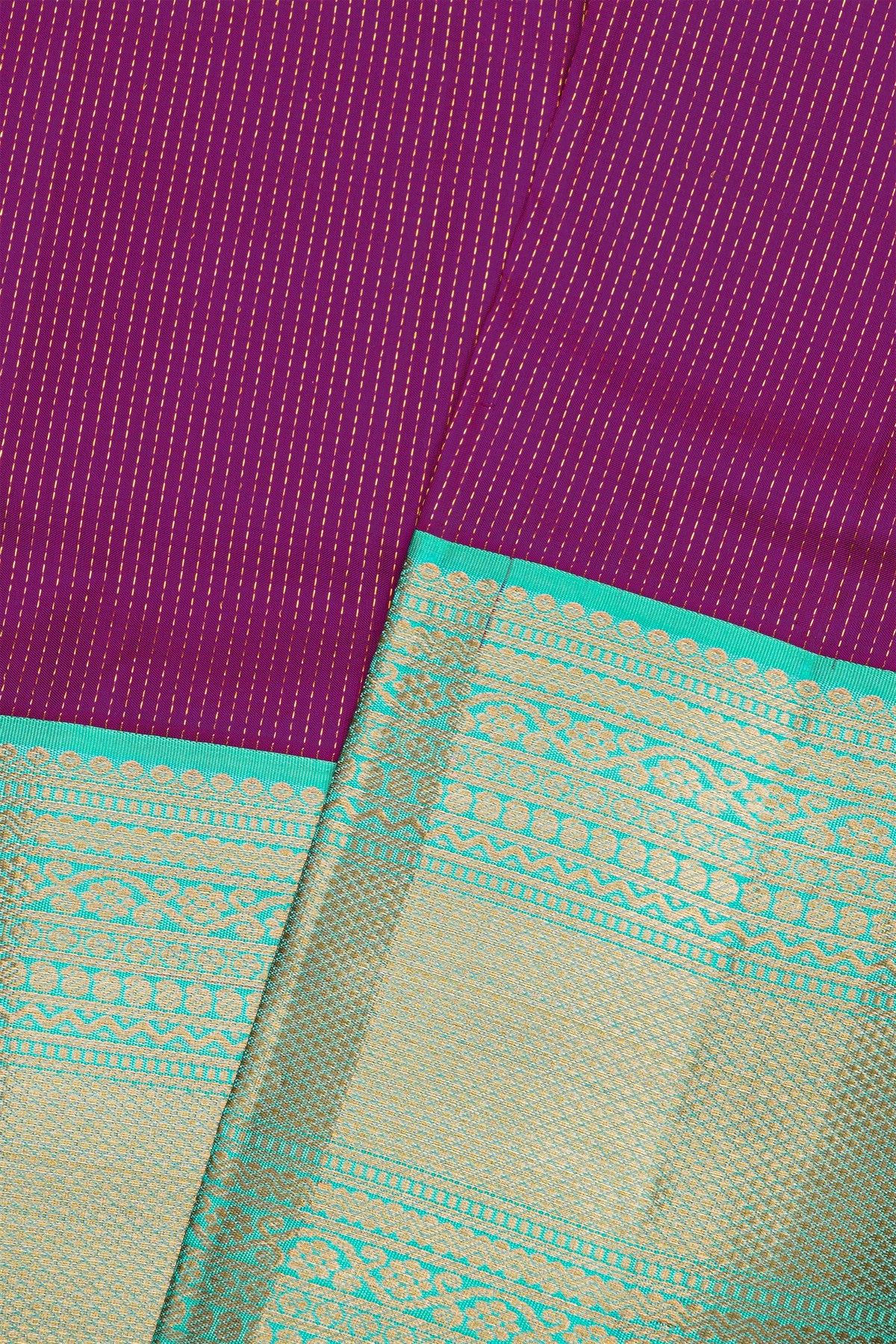 Kancheepuram Silk Purple Saree Zari Lines Body Contrast Border