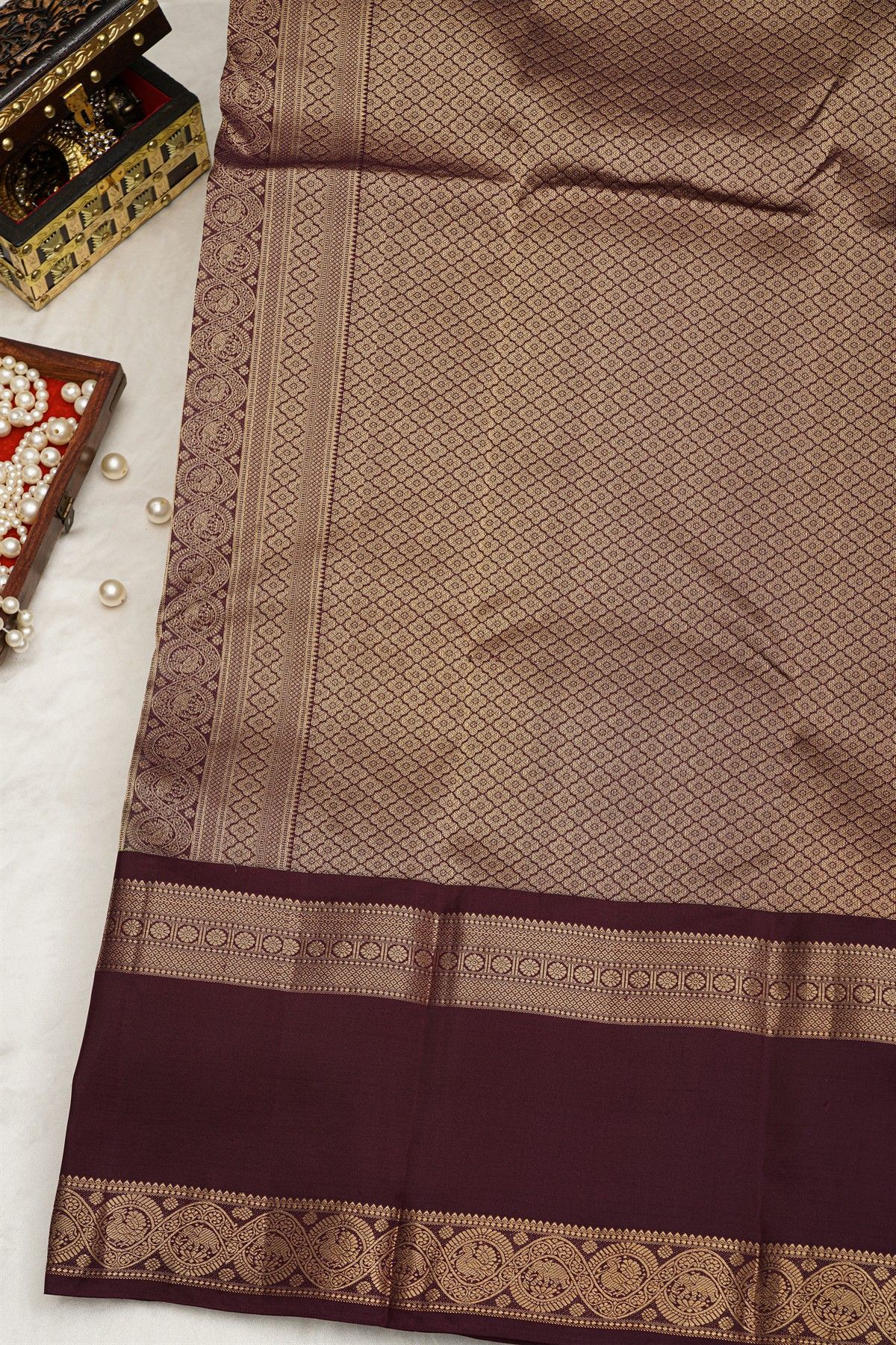 Kancheepuram Silk Dual Colour Saree With Zari Checks Body Contrast Border
