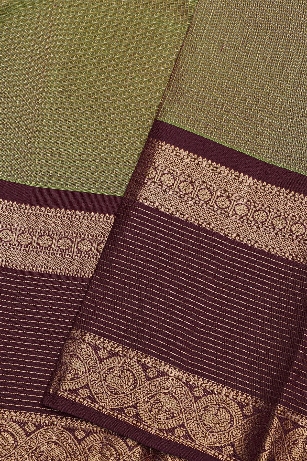 Kancheepuram Silk Dual Colour Saree With Zari Checks Body Contrast Border
