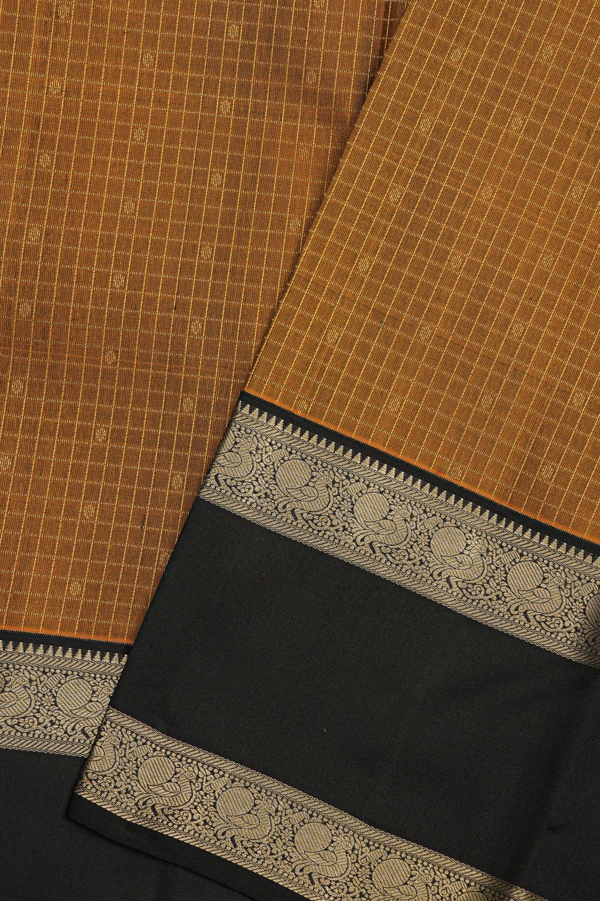 Kancheepruam Silk Rust Saree With Zari Checks Body Gap Border