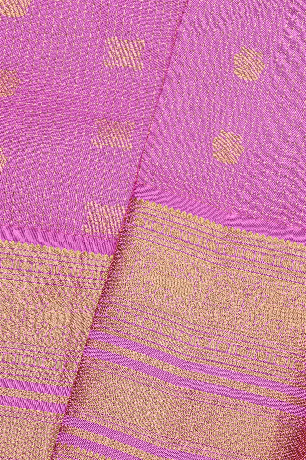 Kancheepuram Silk Lavender Saree With Zari Checks Body Self Border