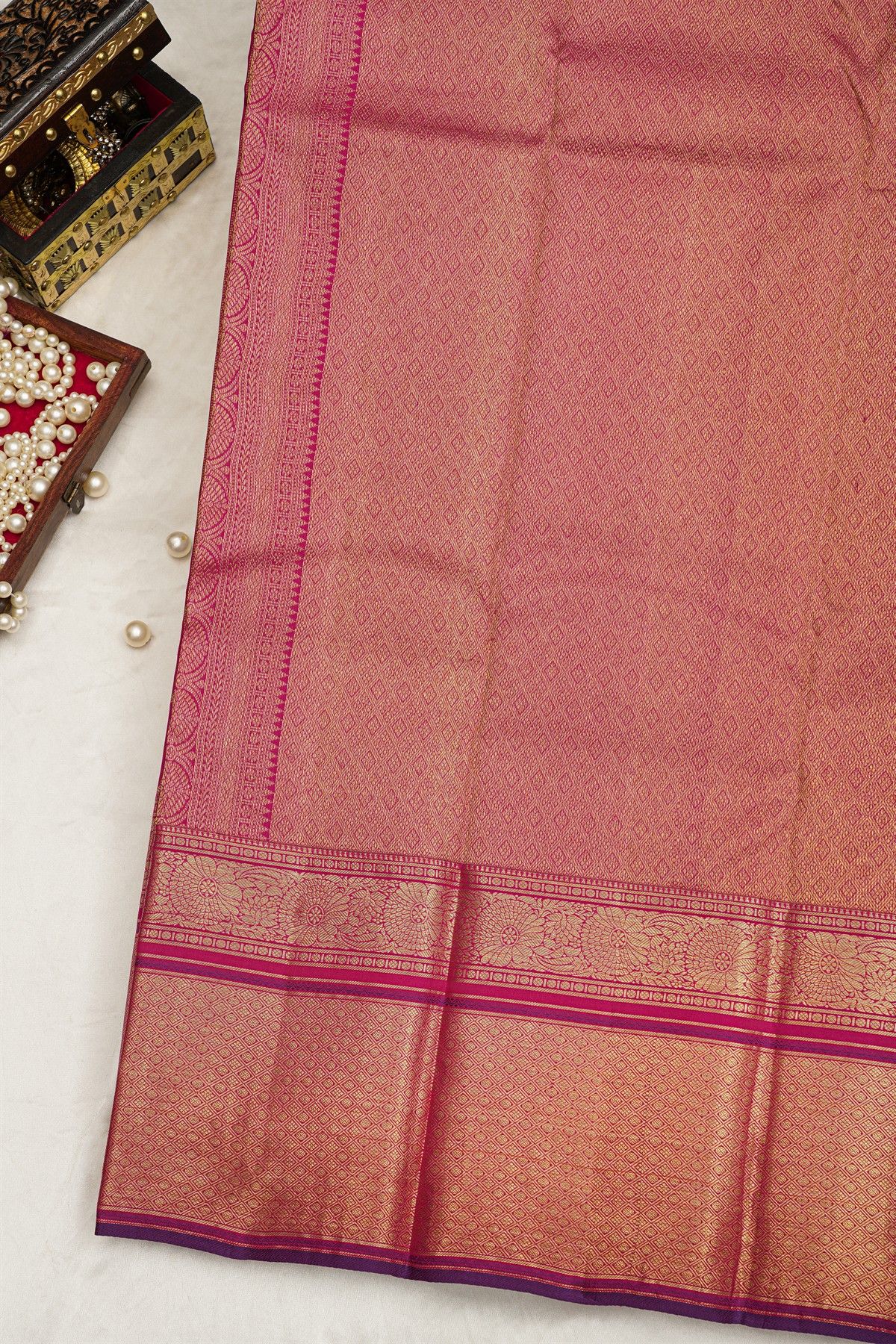 Kancheepuram Silk Magenta Saree With Zari Checks Body Self Border