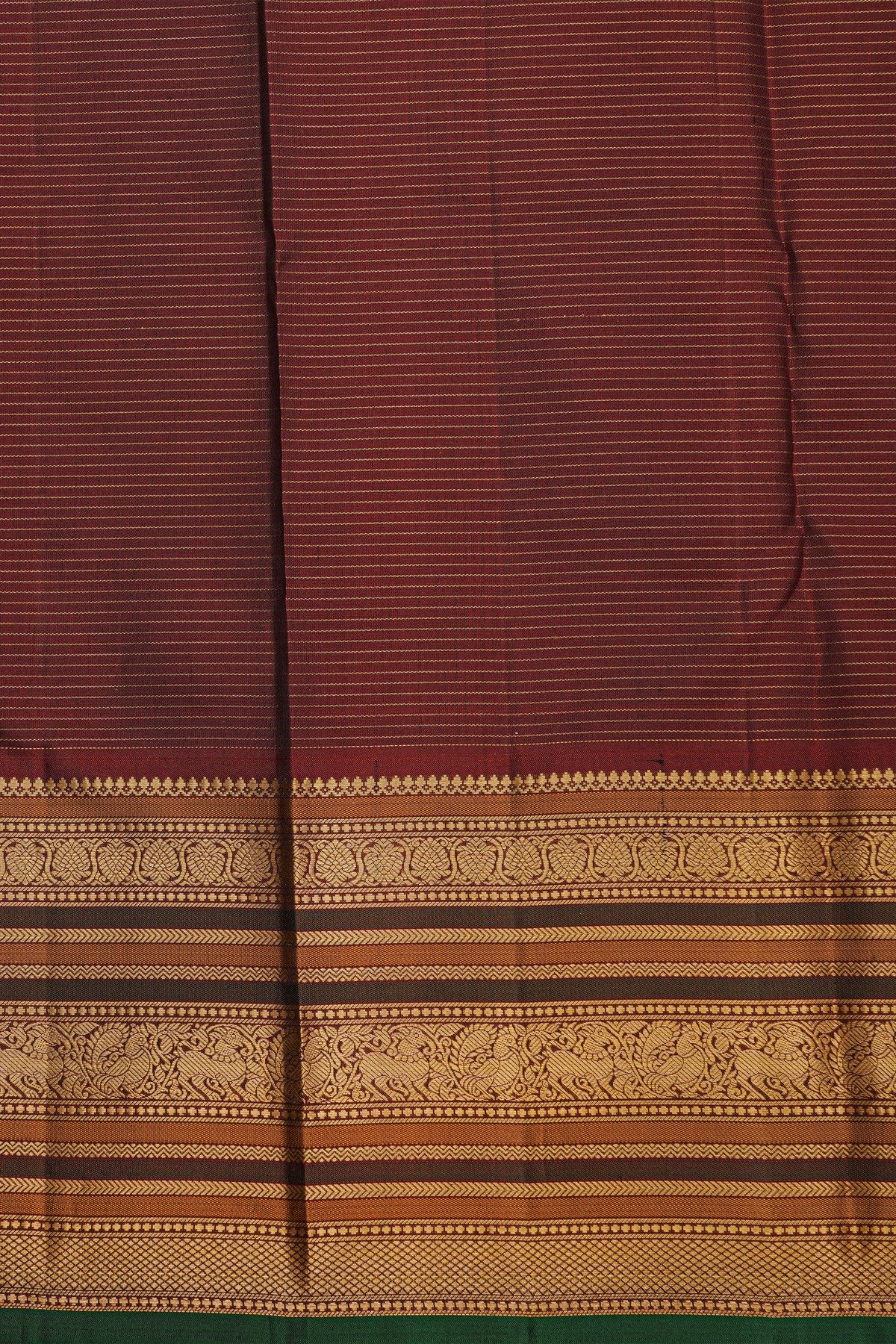 Kancheepuram Silk Bottle Green Saree With Zari Lines Body Traditional Border