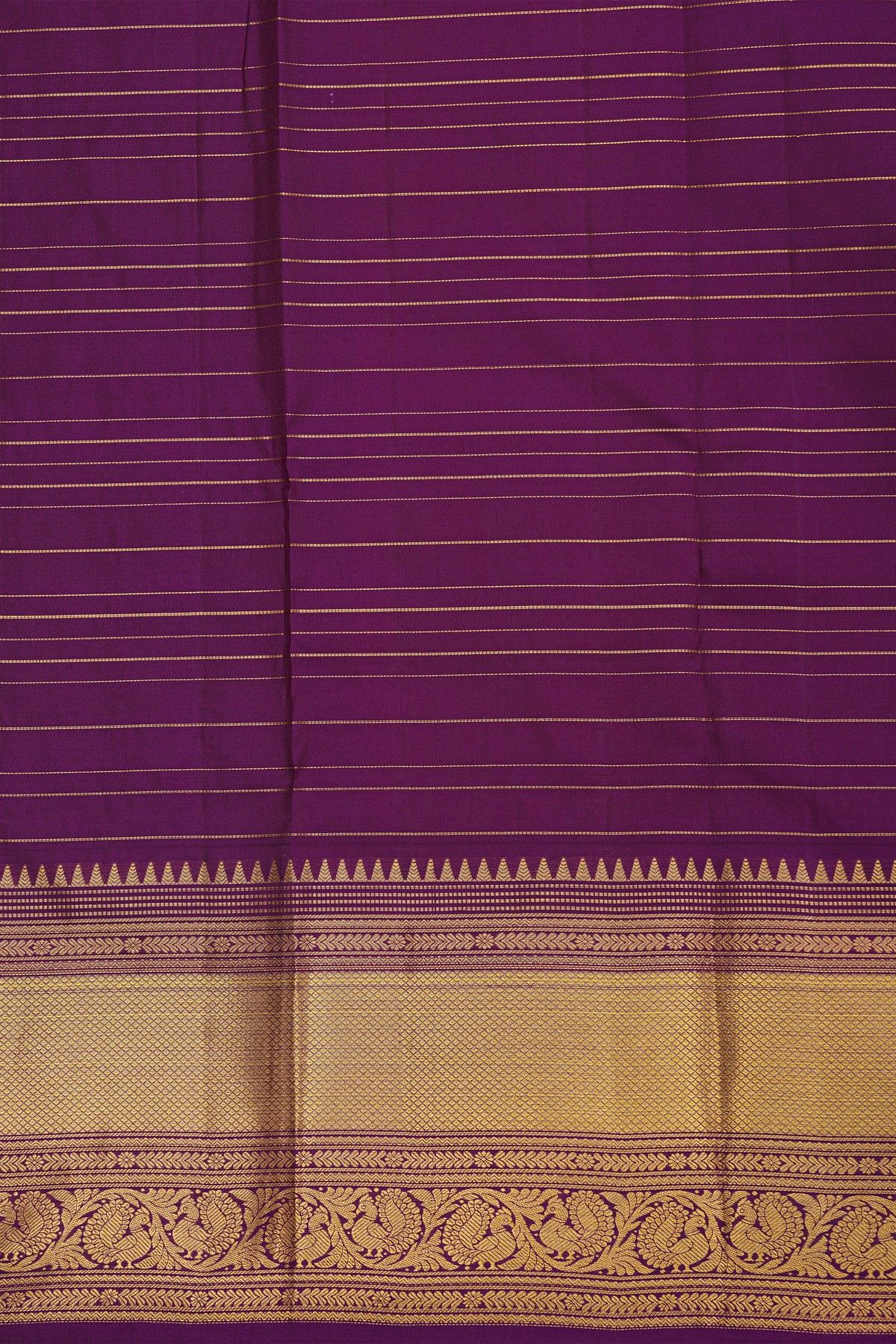 Kancheepuram Silk Peach Saree With Checks Buttis Body Peacocks Border