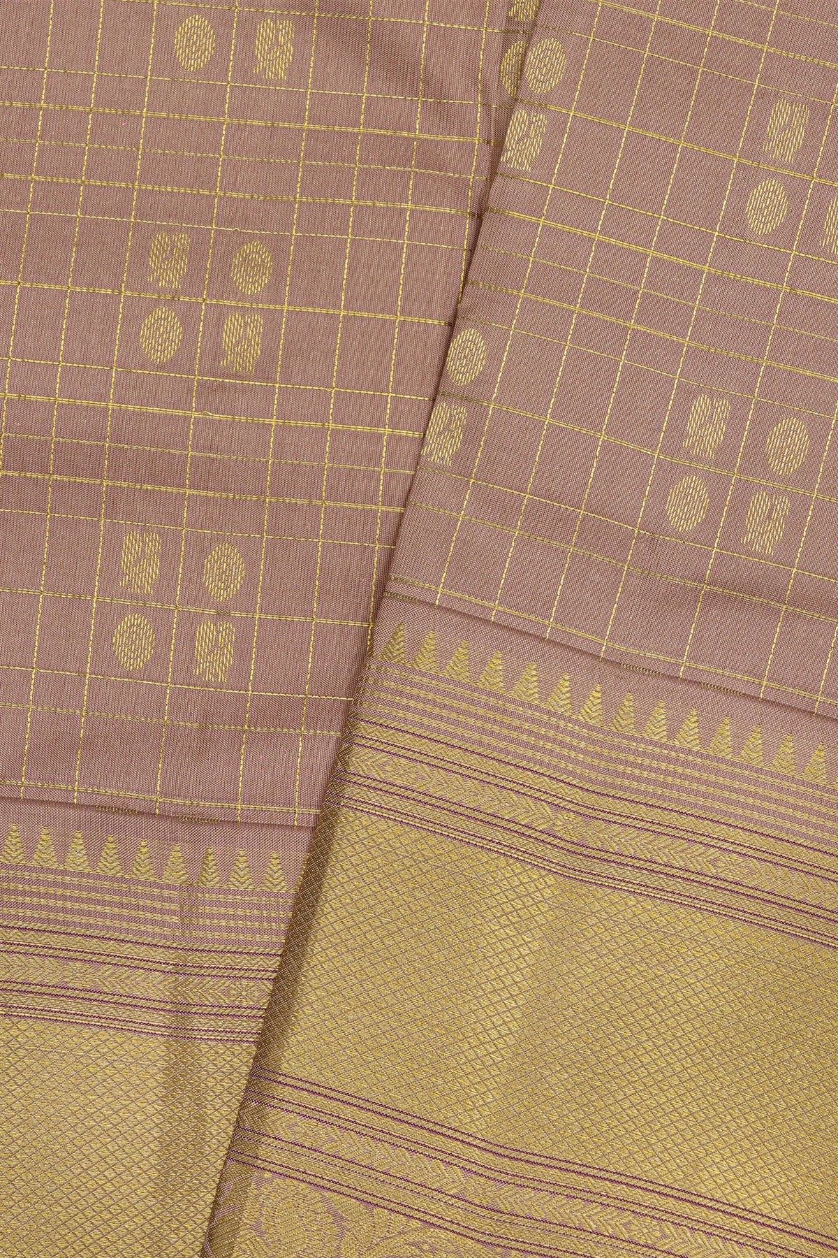 Kancheepuram Silk Mauve Saree With Checks Body Self Border