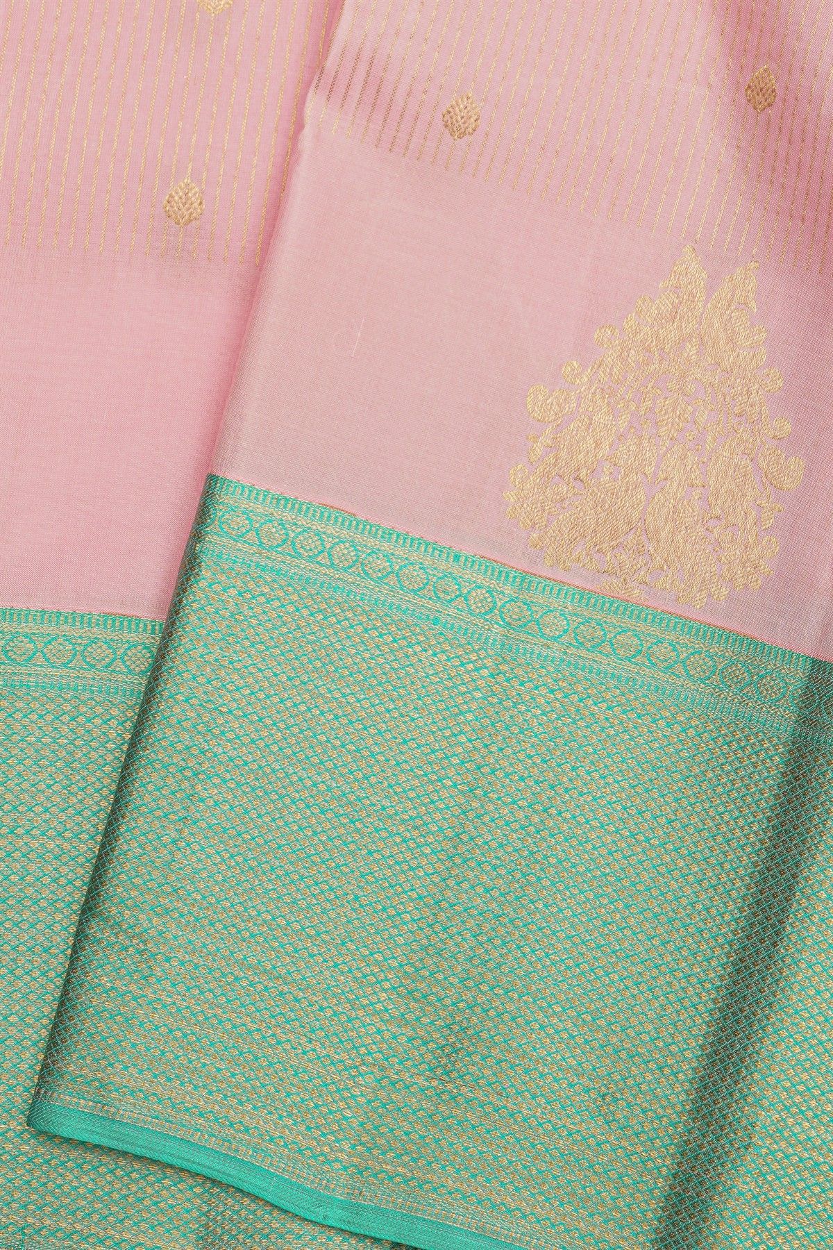 Kancheepuram Silk Pink Saree With Diamonds Border