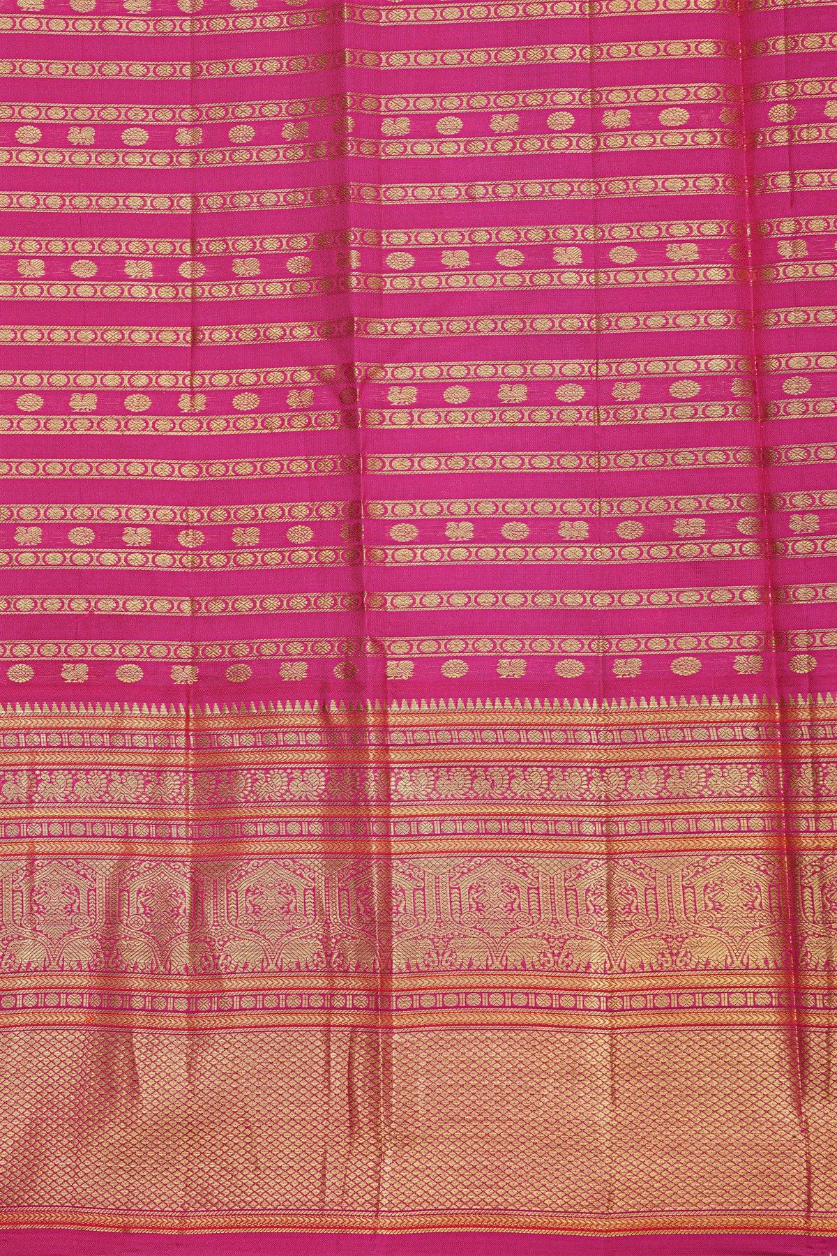 Kancheepuram Silk Bottle Green Saree With Peacocks Body Traditional Gap Border