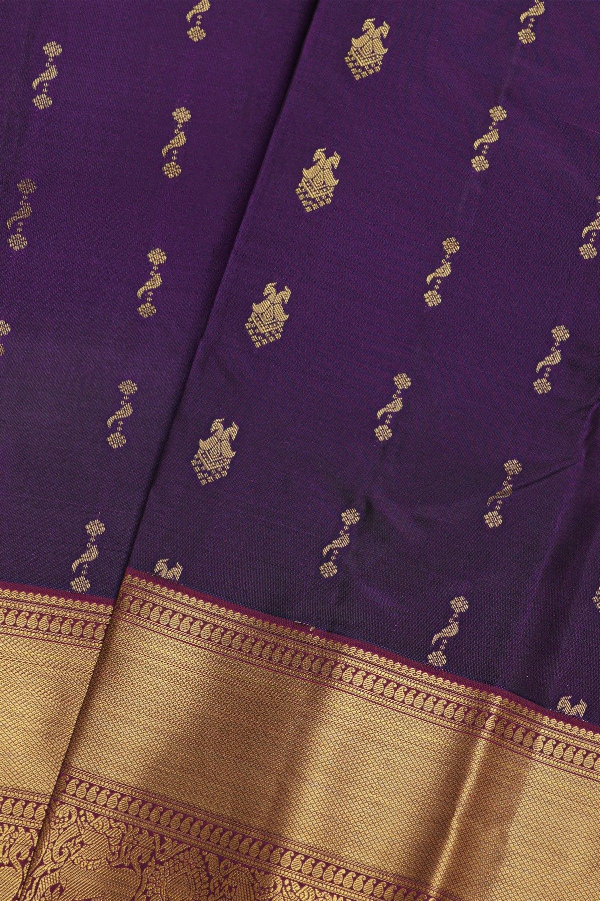 Kancheepuram Silk Purple Saree With Florals Body Self Kaddi Border