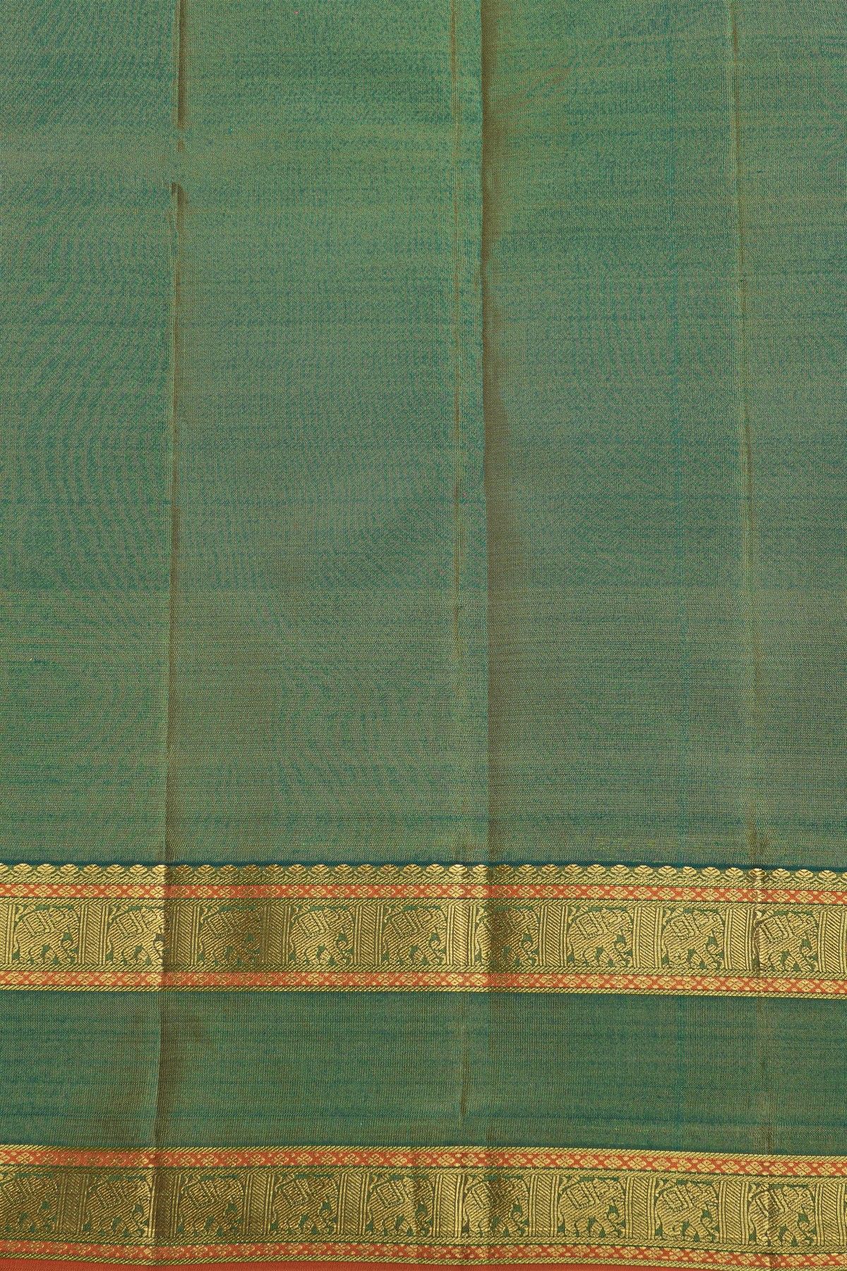 Kancheepuram Silk Peach Saree With Buttis Body Elephants Border