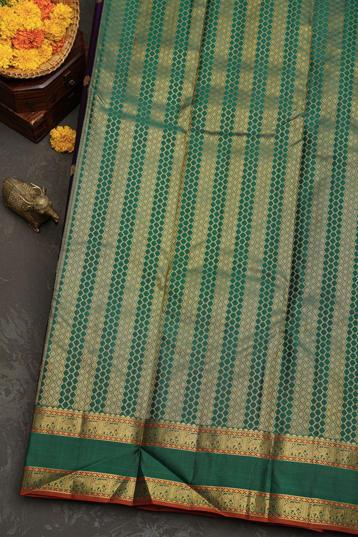 Kancheepuram Silk Purple Saree With Floral Brocade Pallu