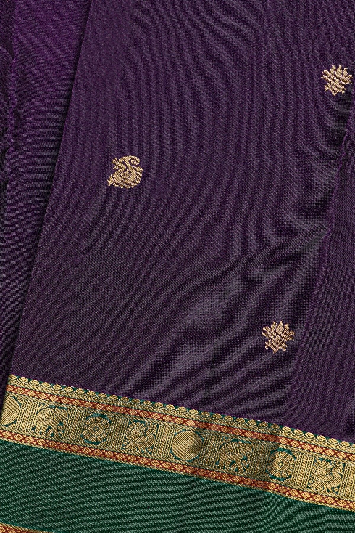 Kancheepuram Silk Purple Saree With Floral Brocade Pallu