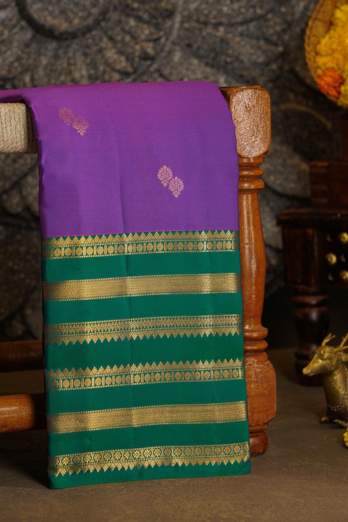 Kancheepuram Silk Purple Saree With Kaddi Gap Border