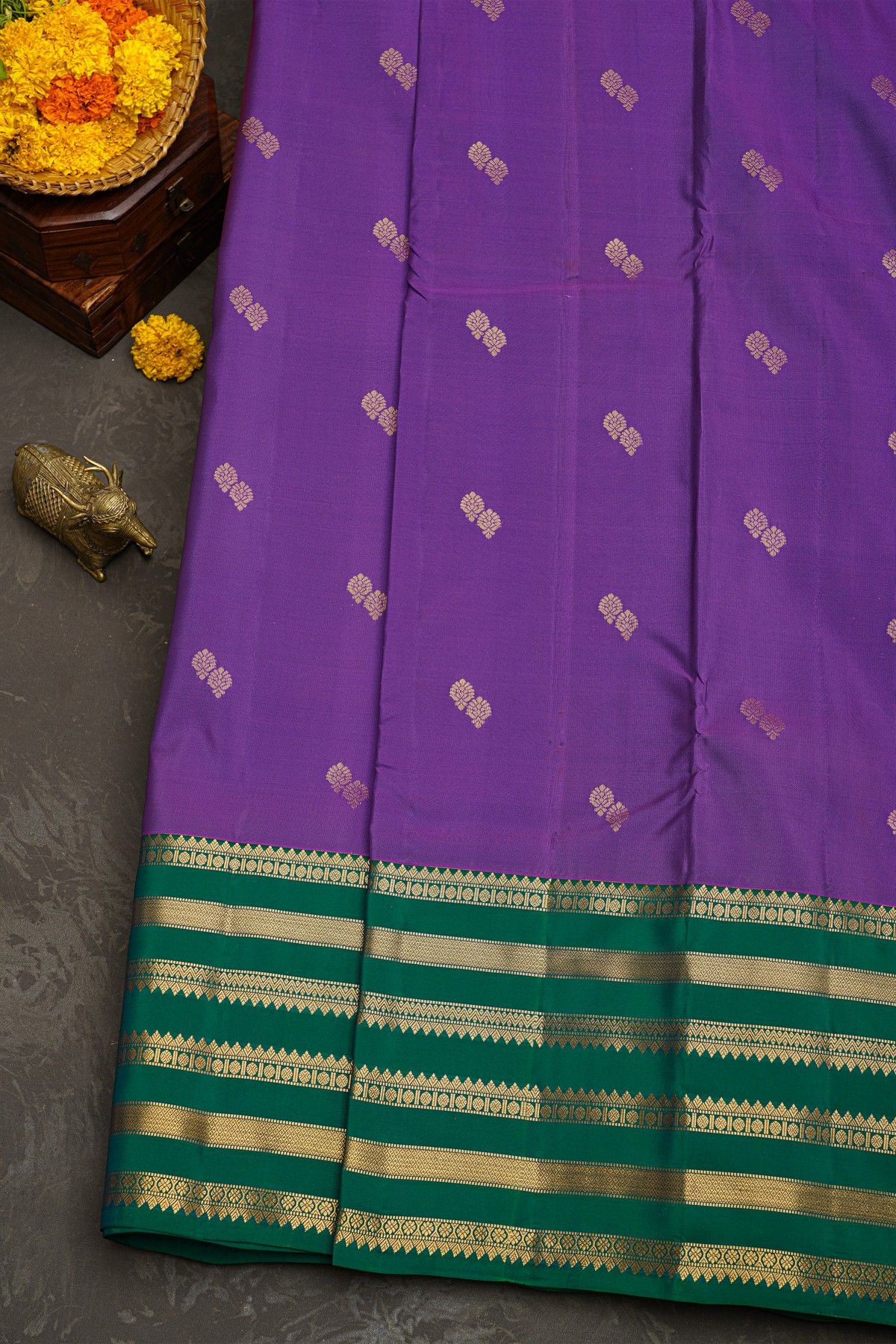 Kancheepuram Silk Purple Saree With Kaddi Gap Border