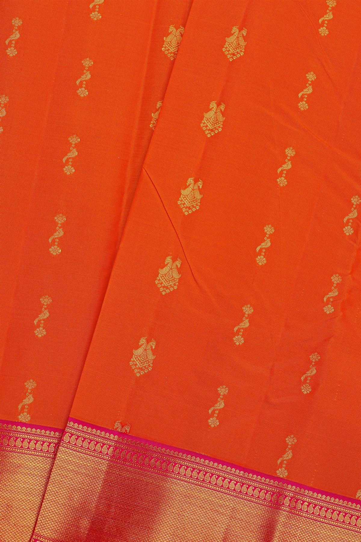 Kancheepuram Silk Orange Saree With Floral Brocade Pallu