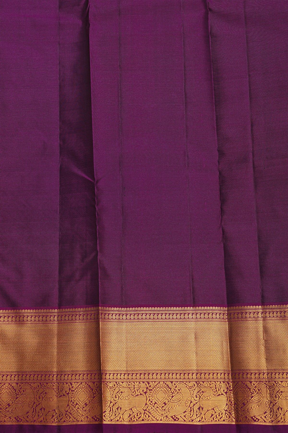 Kancheepuram Silk Purple Saree With Elephants And Peacocks Border