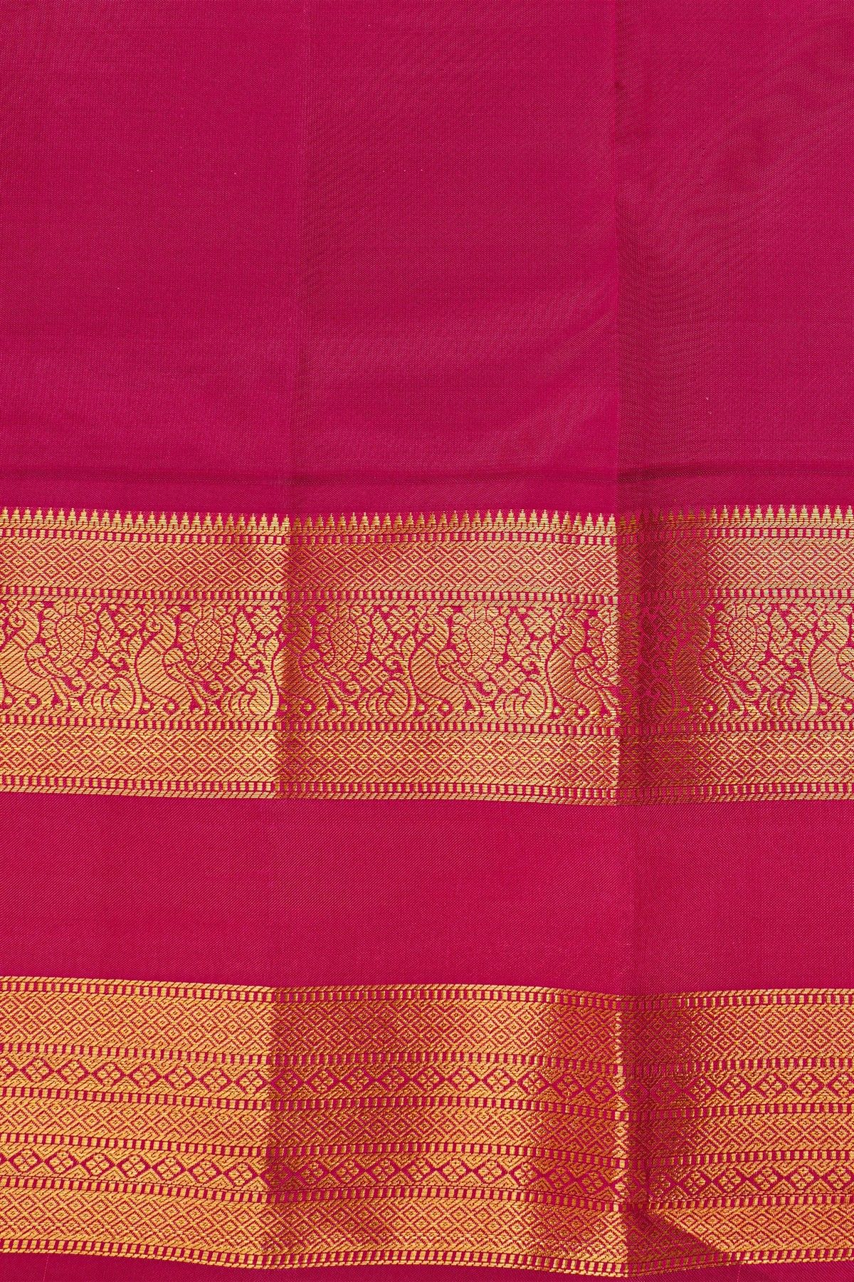 Kancheepuram Silk Rama Green Saree With Florals and Peacocks Border