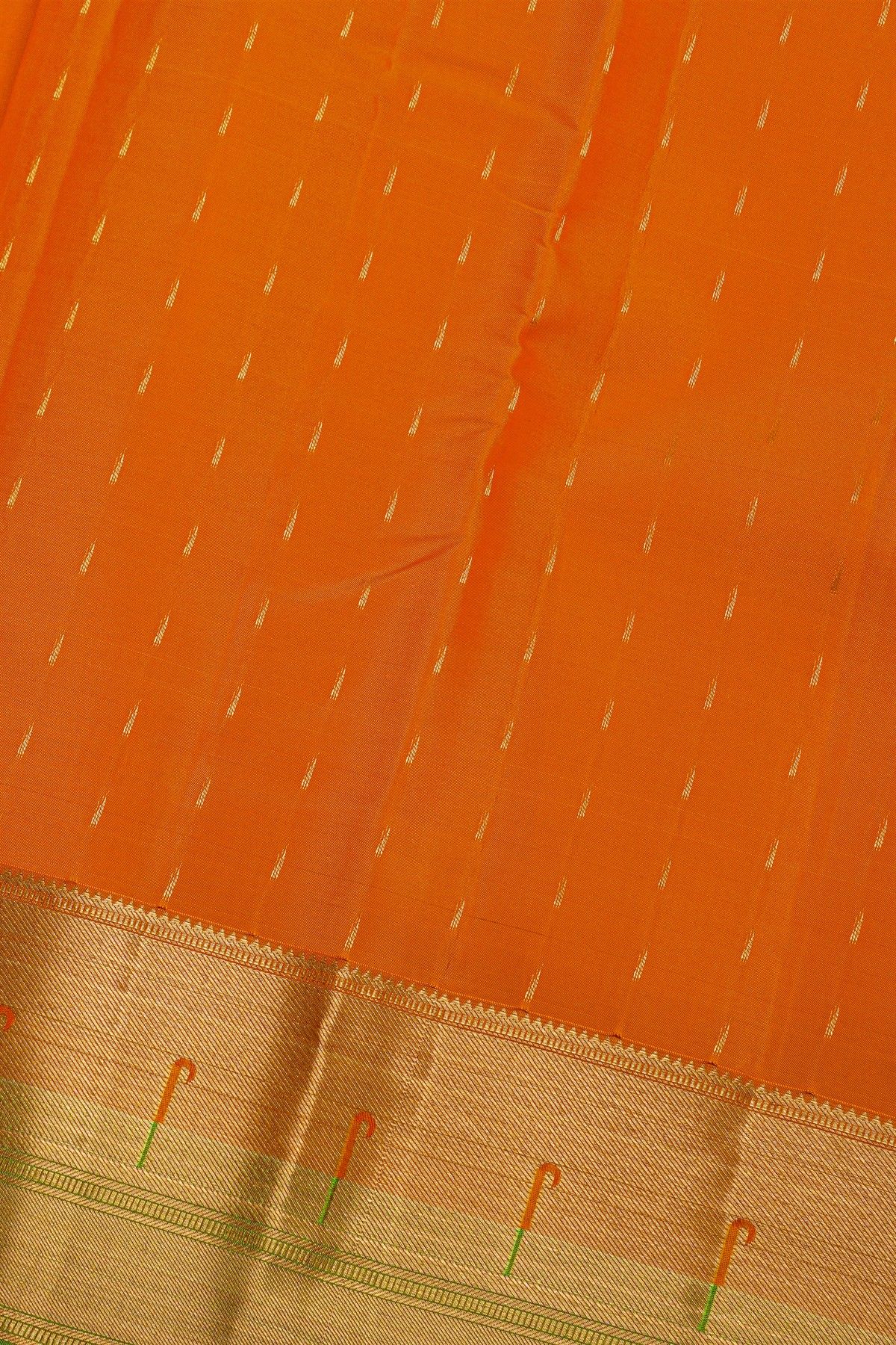 Kancheepuram Silk Orange Saree With Muniya Buttis Border