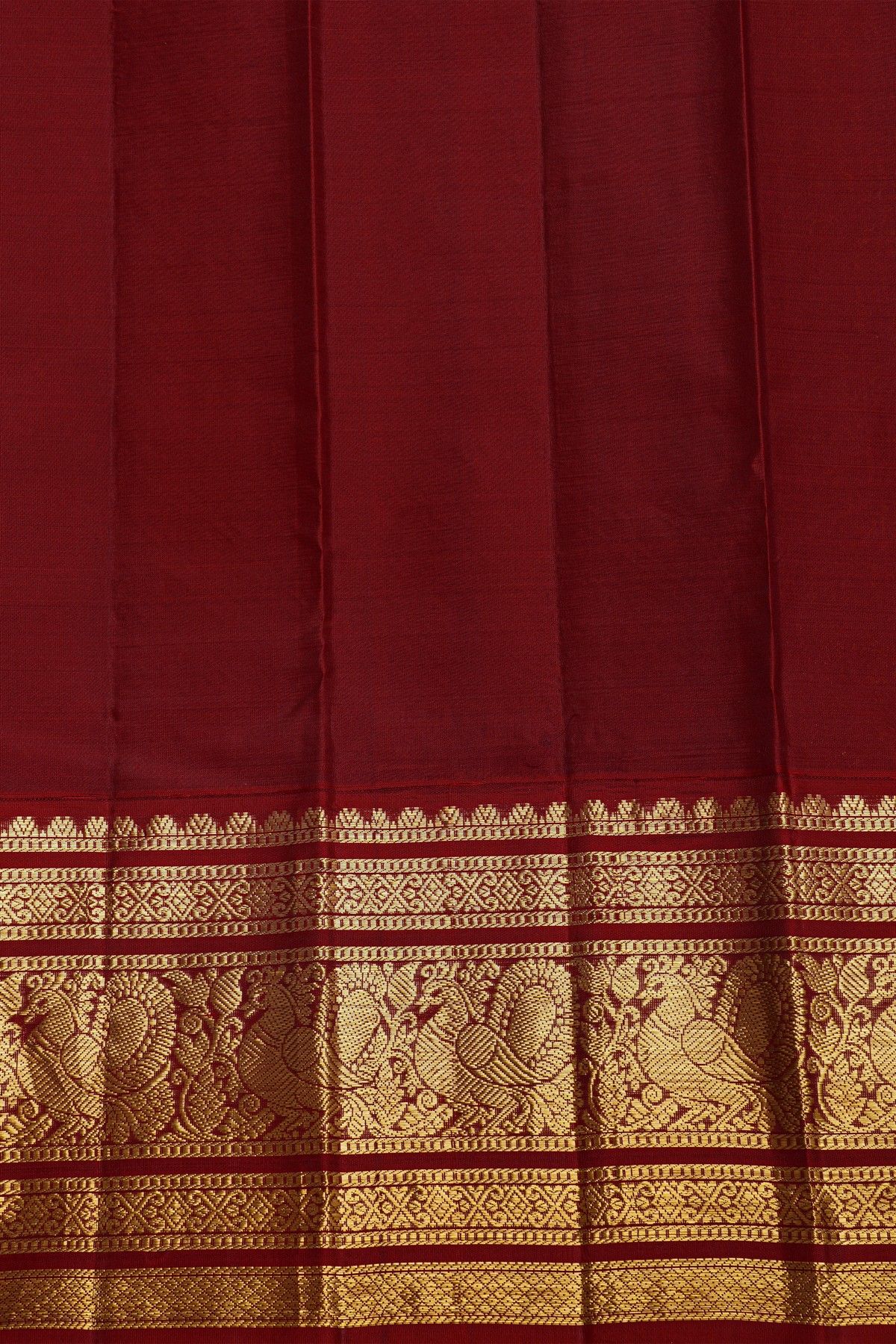Kancheepuram Silk Off White Saree With Florals And Buttis Maroon Border