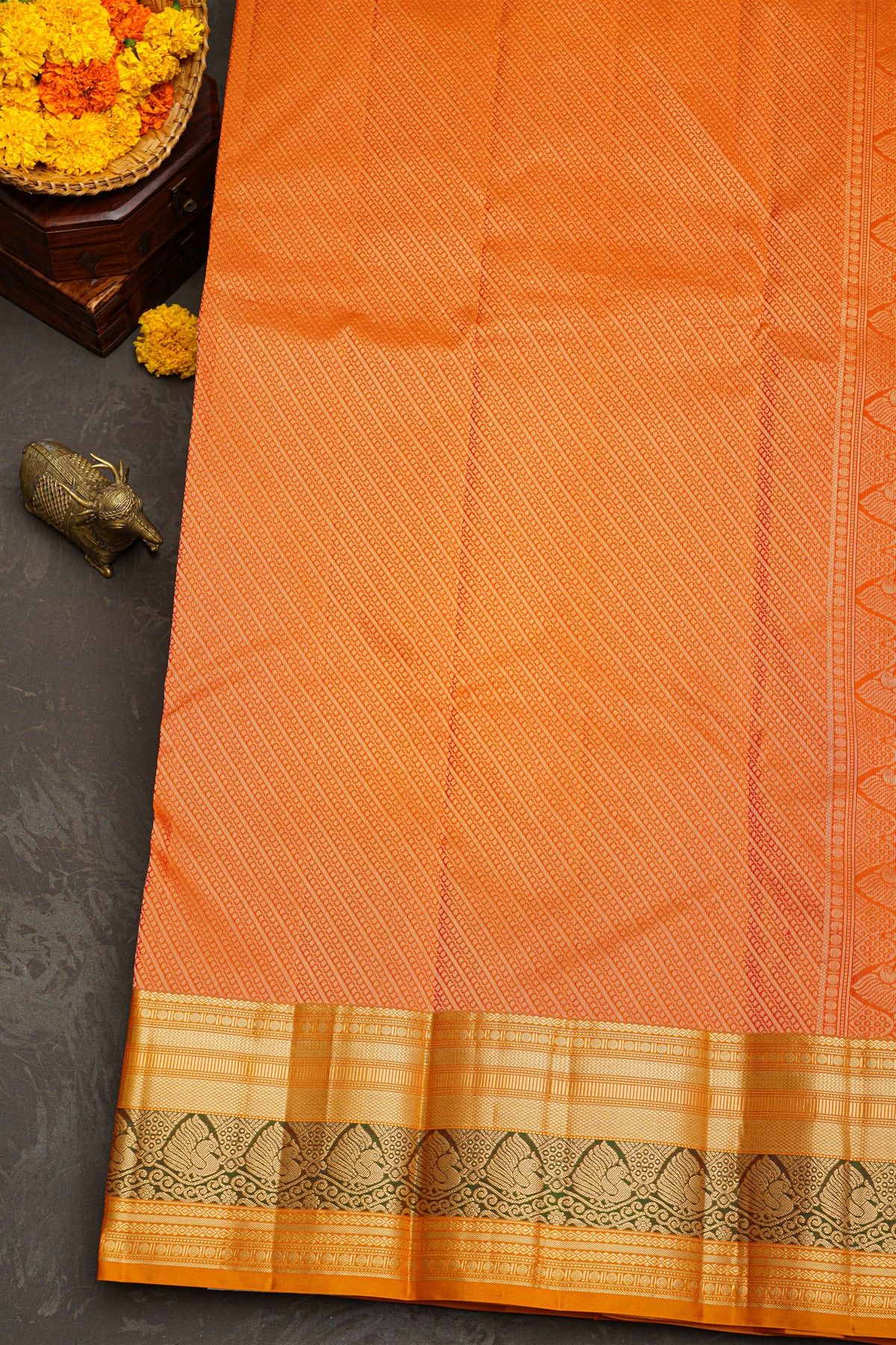 Kancheepuram Silk Red Saree With Florals And Peacocks Border