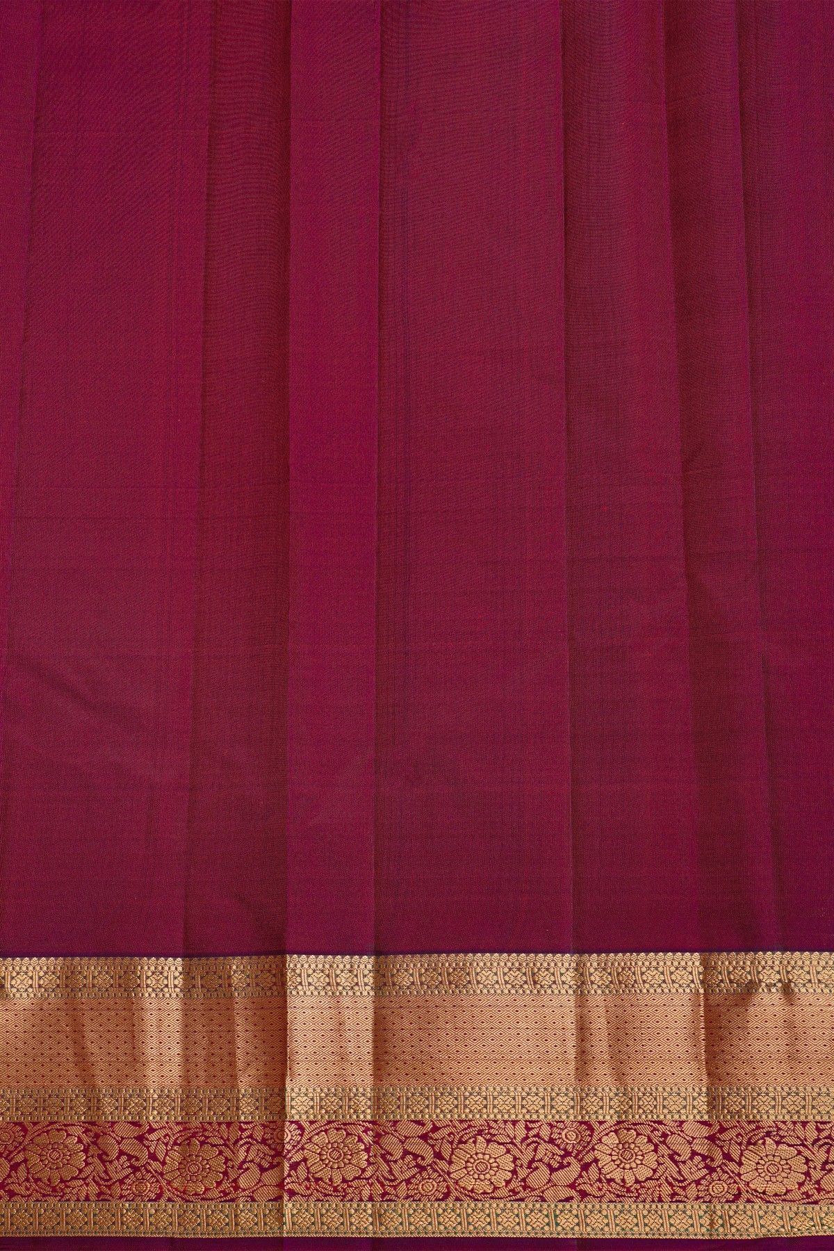 Kancheepuram Silk Red Saree With Florals And Leaves Jaal Border