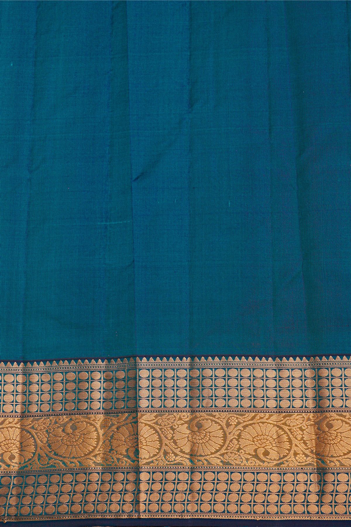 Kancheepuram Silk Sea Green Saree With Florals And Leaves Jaal Border