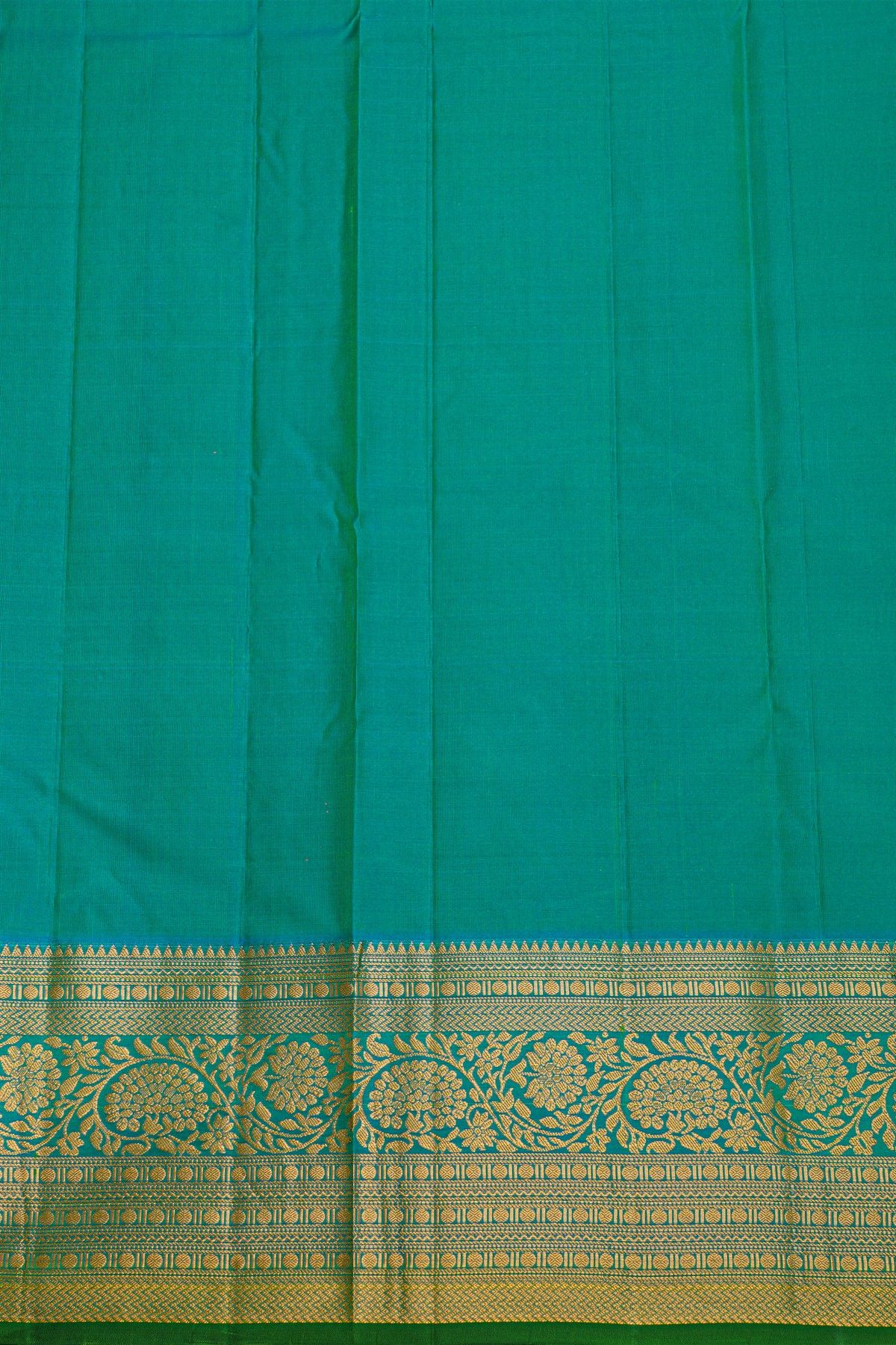 Kancheepuram Silk Parrot Green Saree With Florals And Leaves Jaal Border