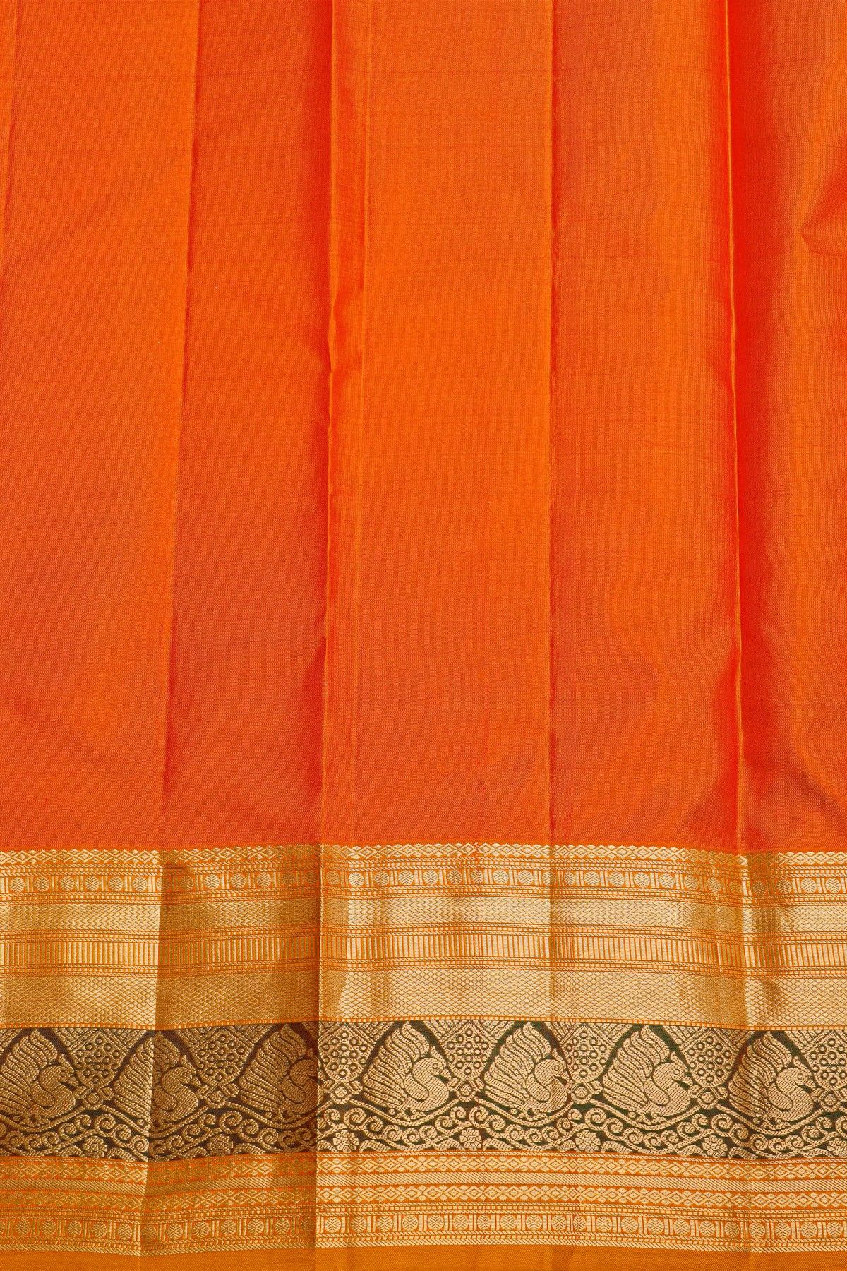 Kancheepuram Silk Red Saree With Florals and Leaves With Peacocks Border